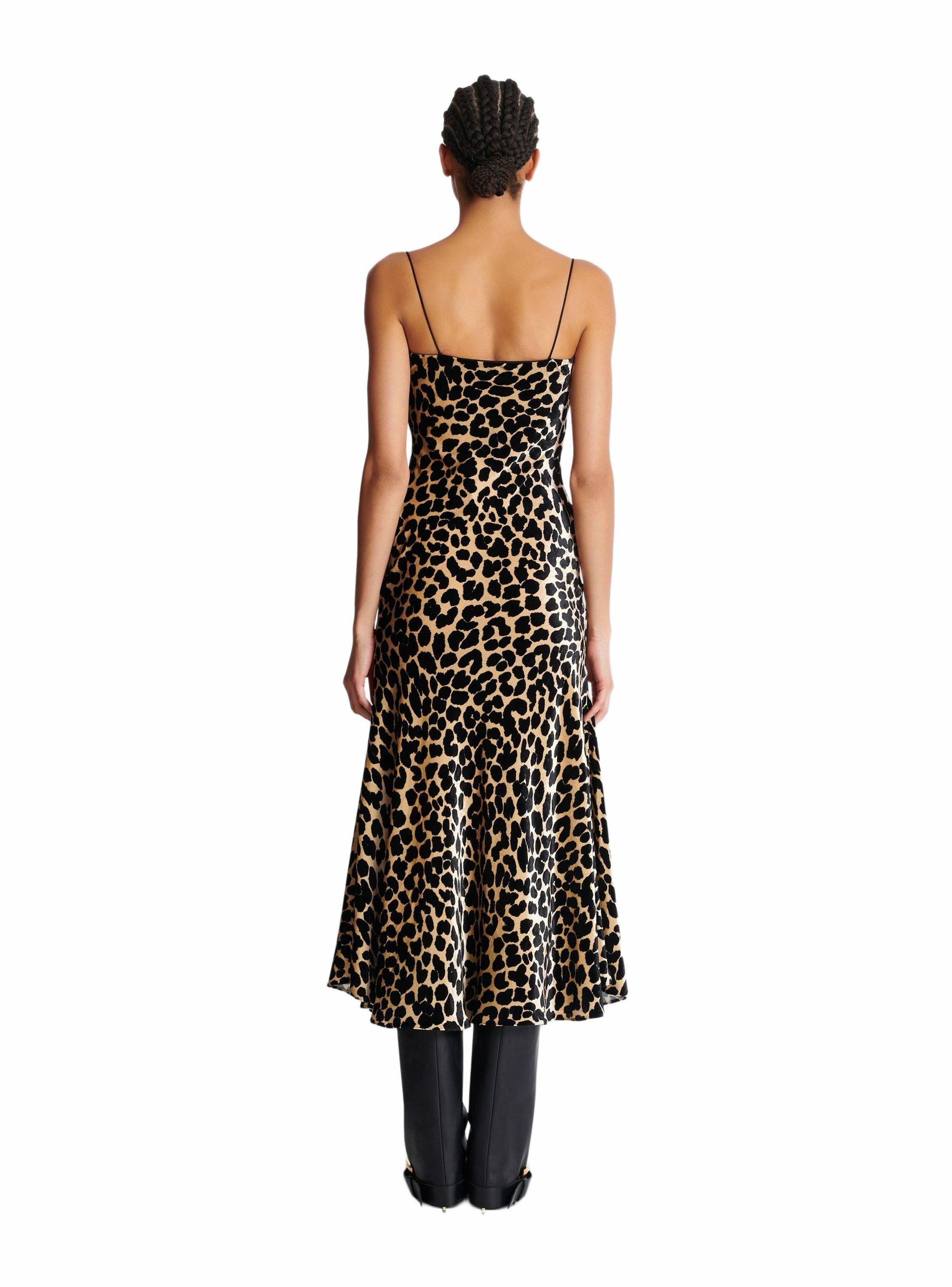 Robe fluide en velours imprimé motif léopard BALMAIN Noir