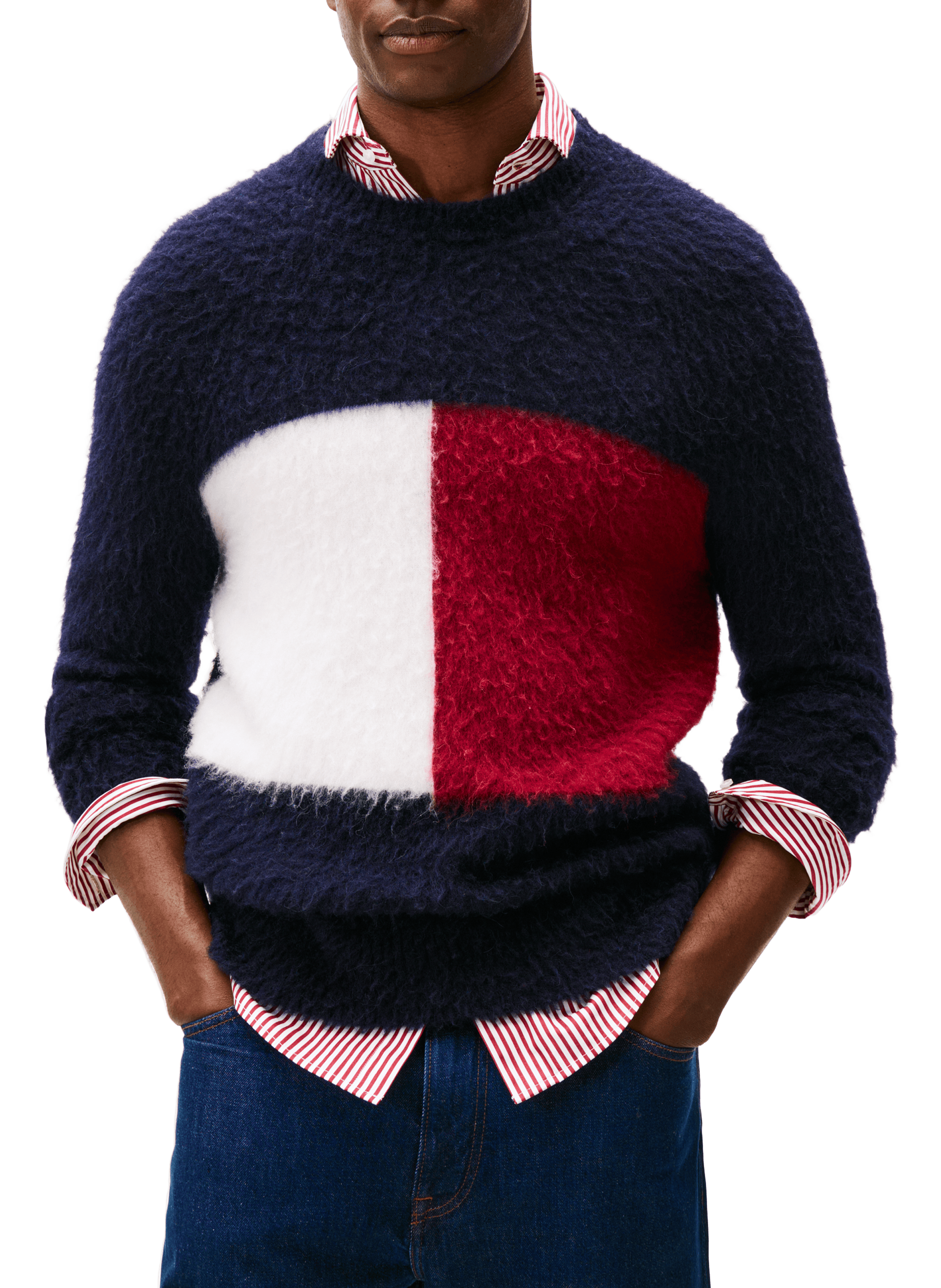 TOMMY HILFIGER Pull à drapeau en laine mélangée Bleu