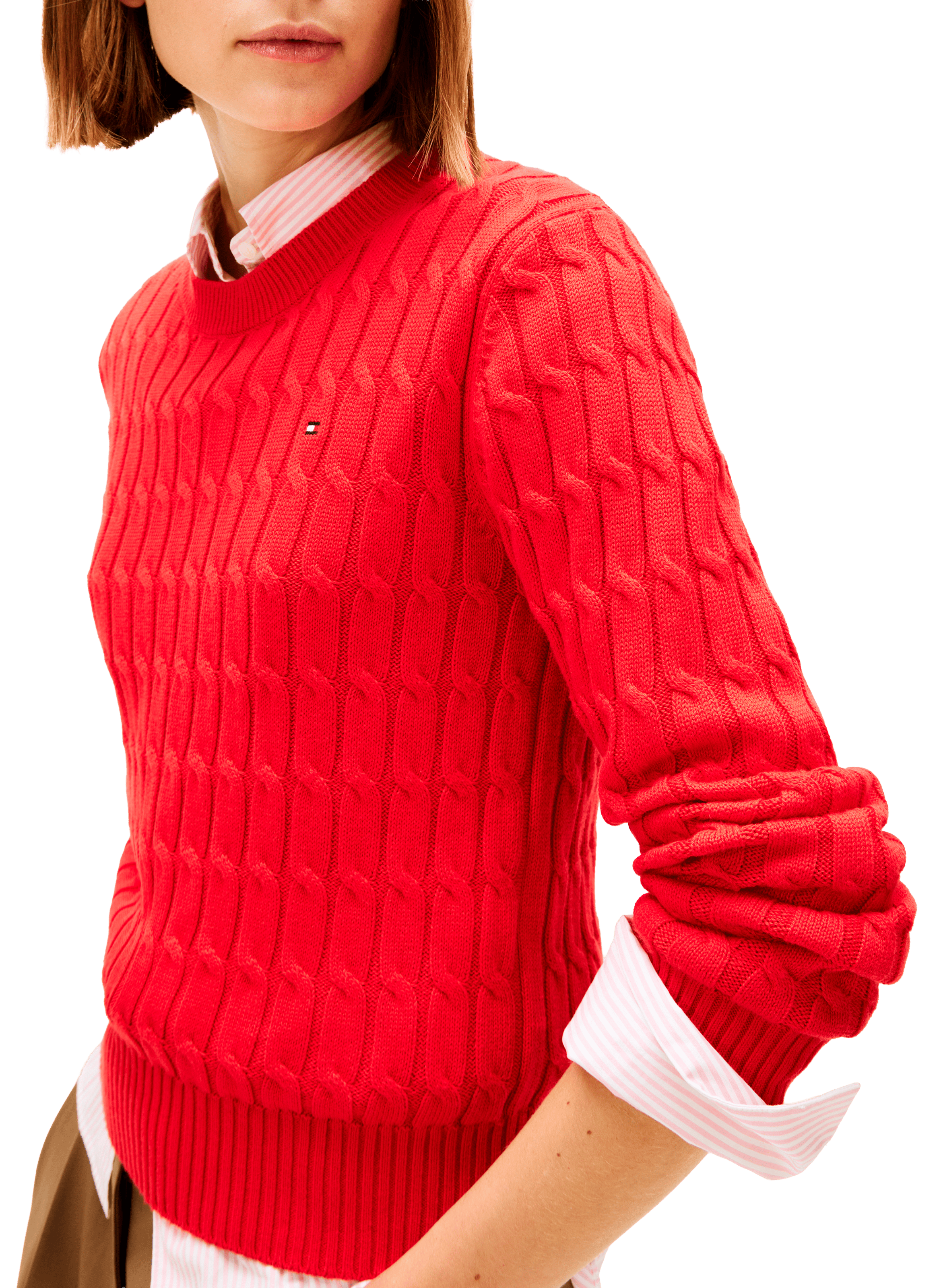 Pull droit à col rond en maille côtelée de coton TOMMY HILFIGER Rouge
