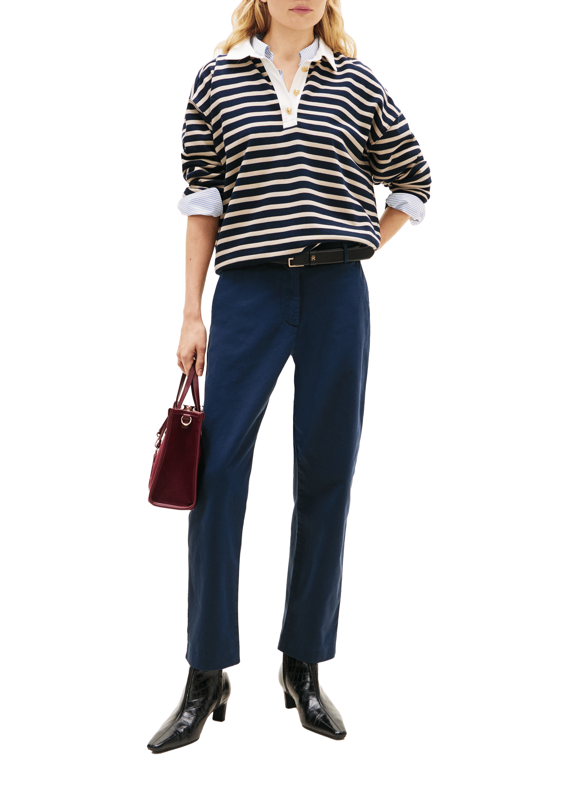 Pantalon droit en coton  TOMMY HILFIGER Bleu