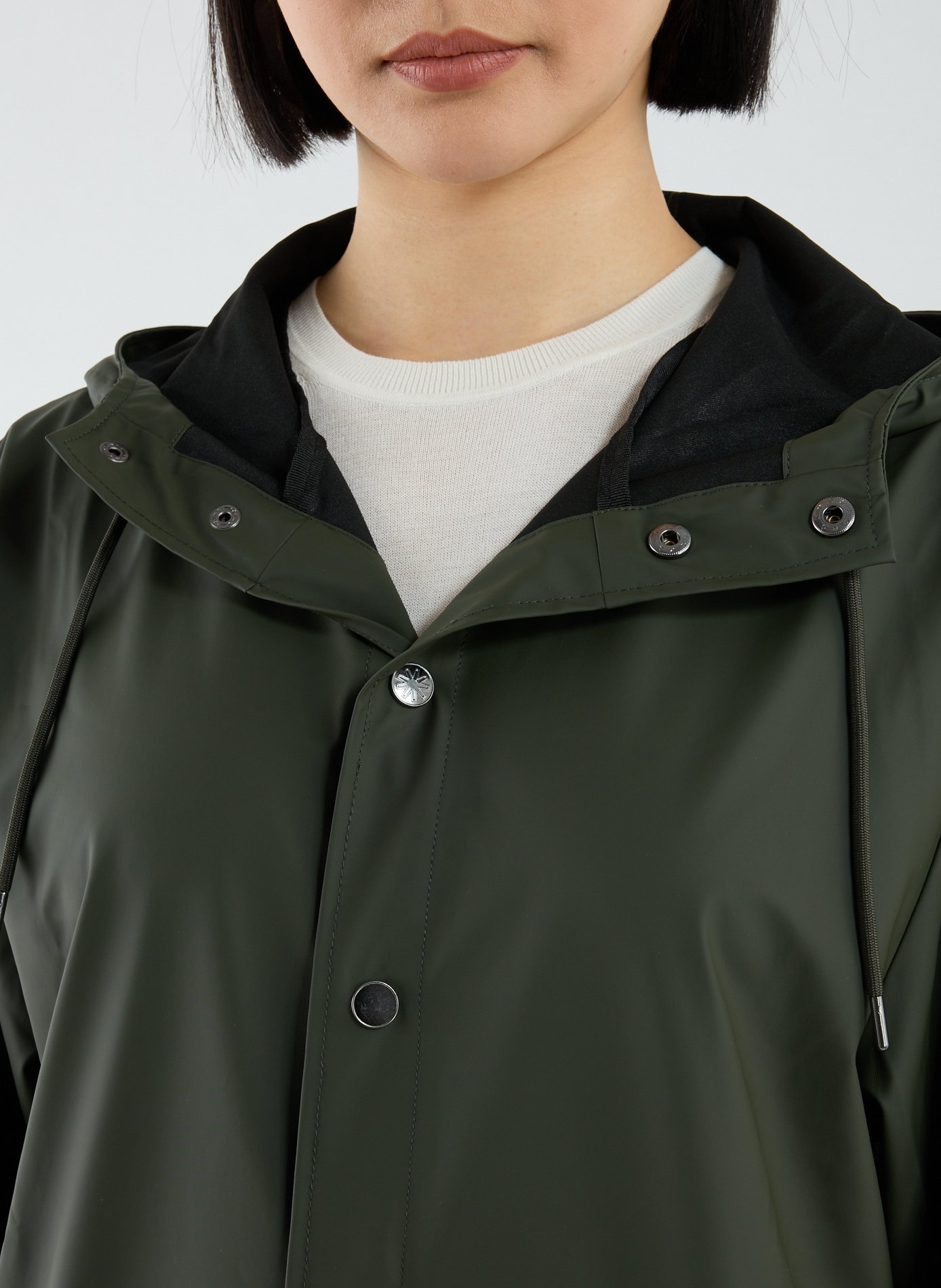 Long waterproof hooded jacket RAINS Green