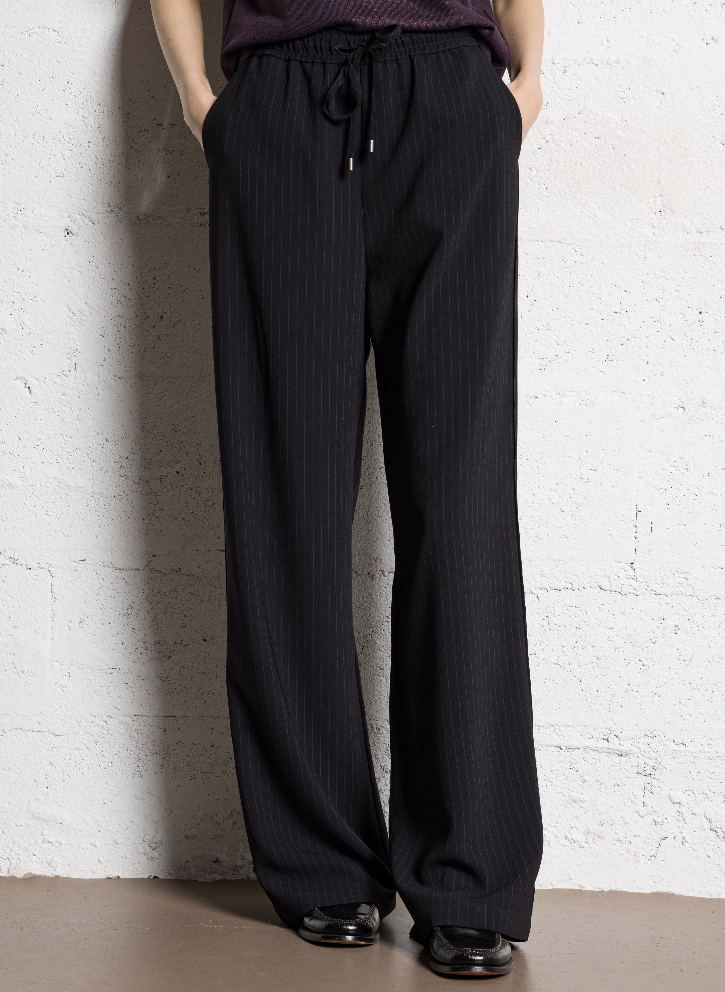 Pantalon tailleur droit à rayures IKKS Noir