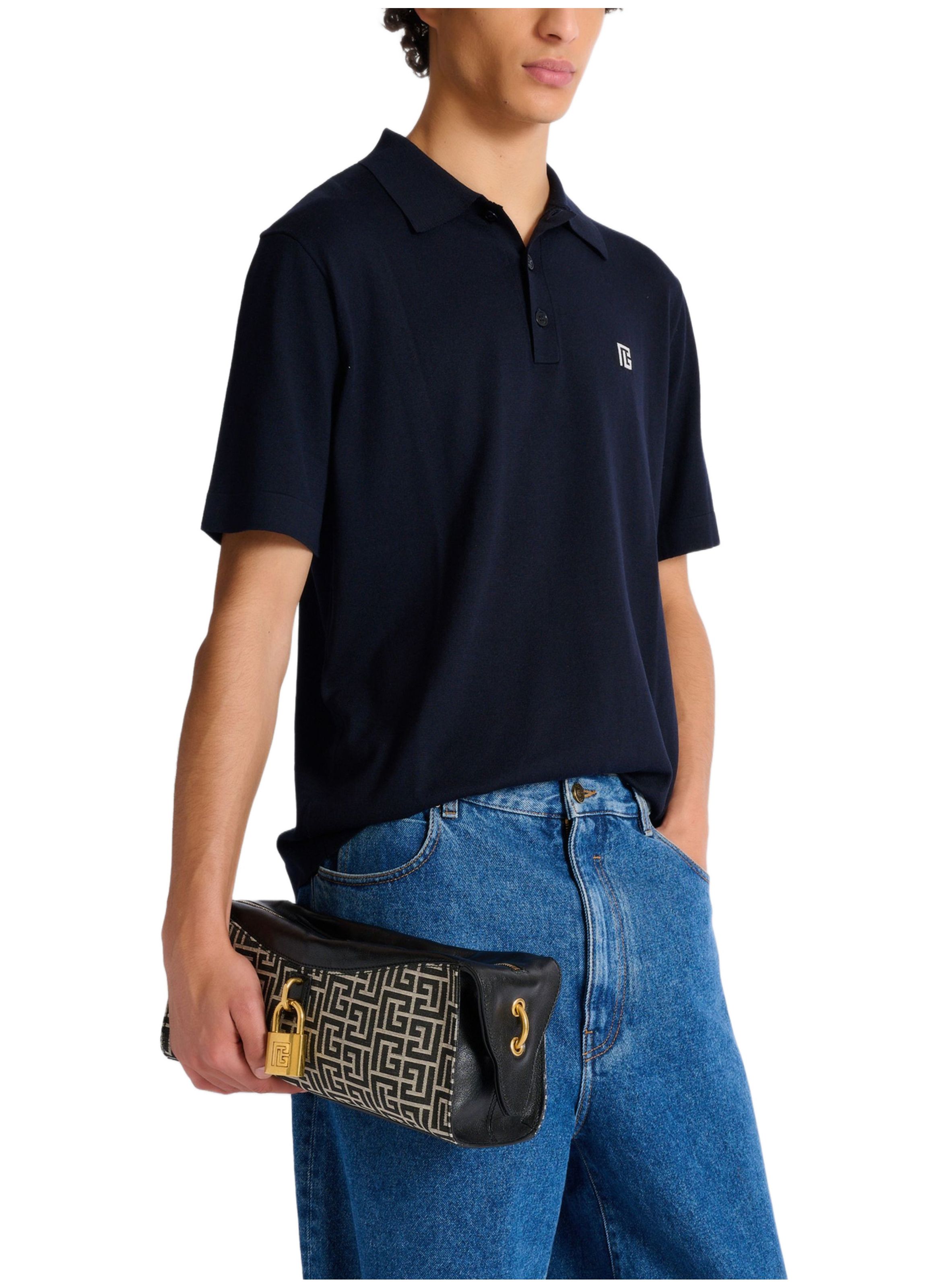 Sac bandoulière pulse en monogramme jacquard et cuir de veau BALMAIN Noir