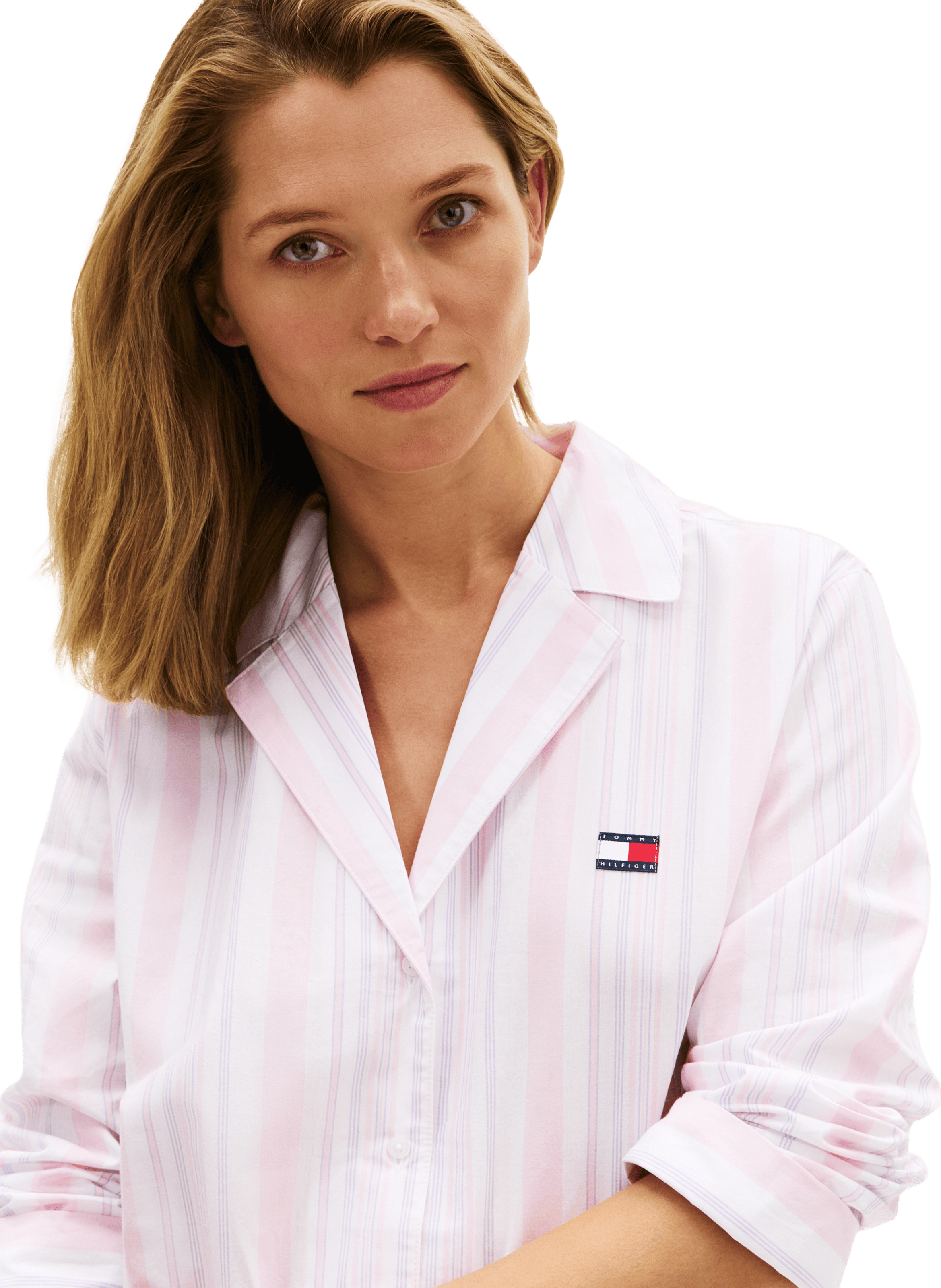 Robe chemise de nuit rayée en coton TOMMY HILFIGER Rose