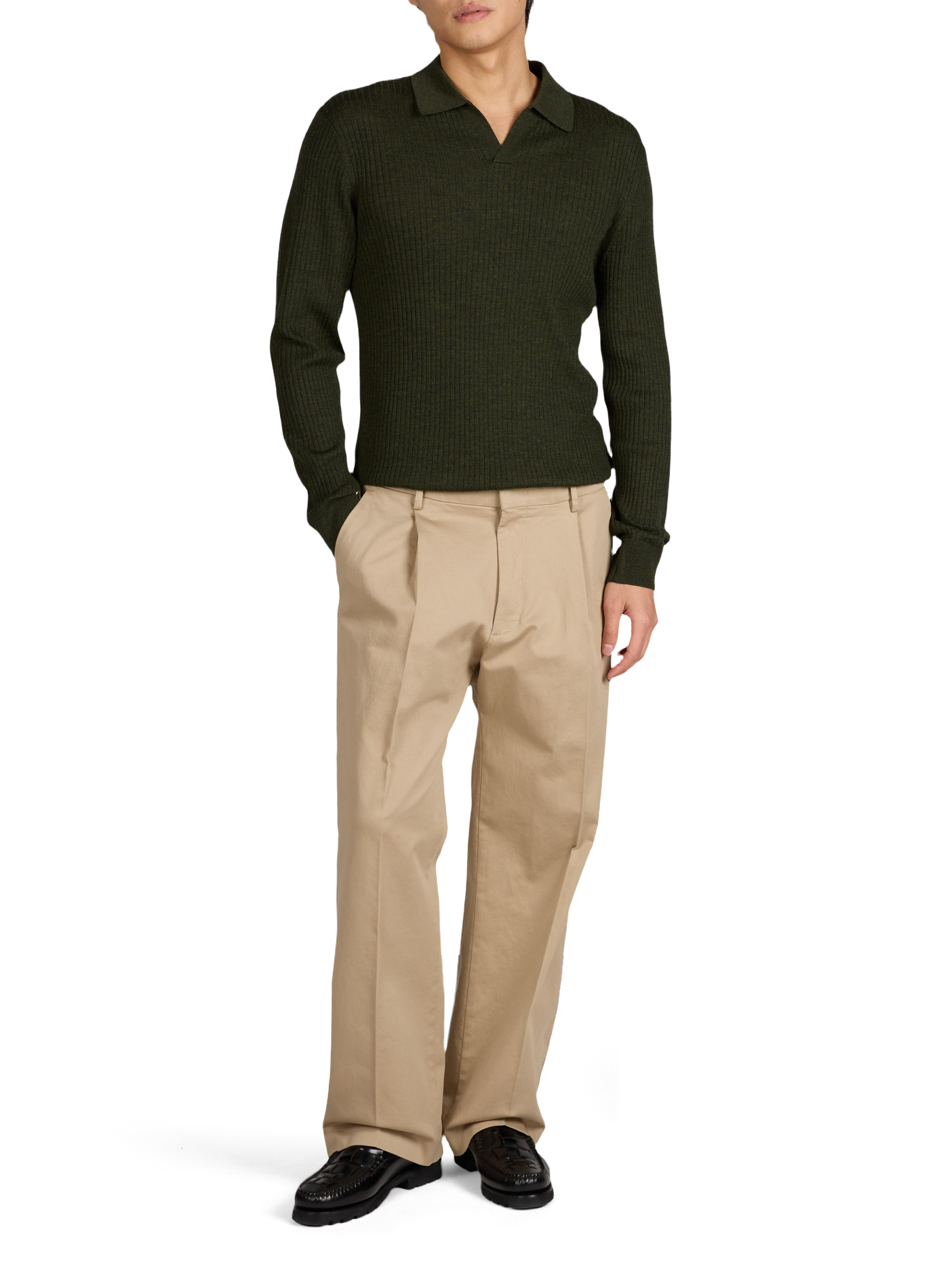 Long-sleeve merino wool polo NN.07 Khaki