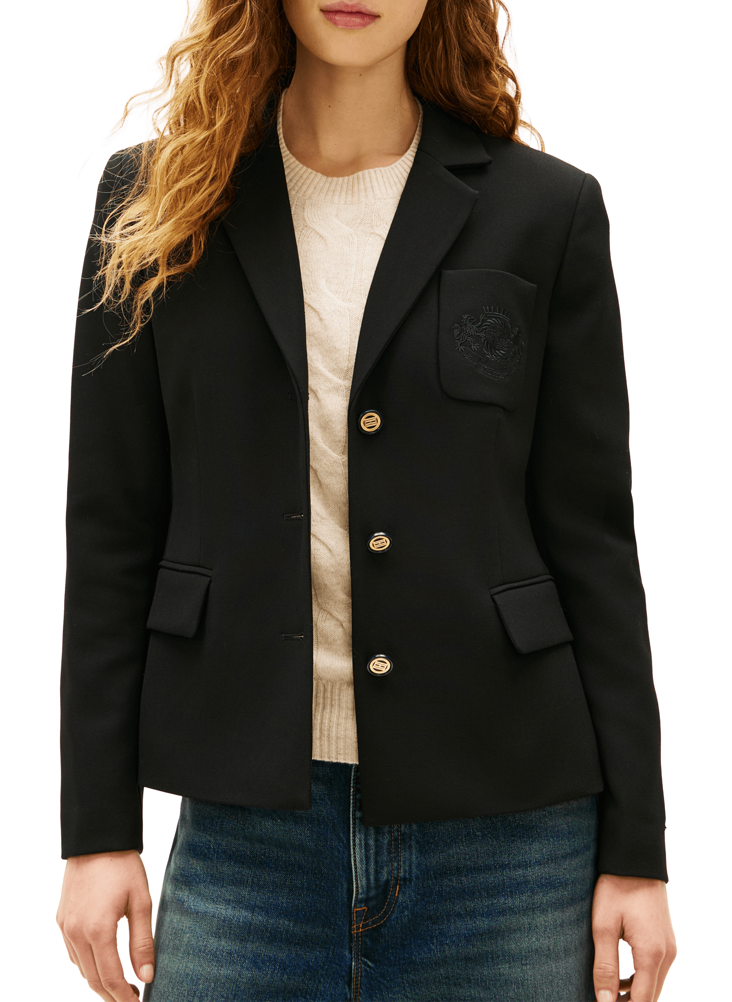 Fitted blazer with embroidered crest TOMMY HILFIGER Black