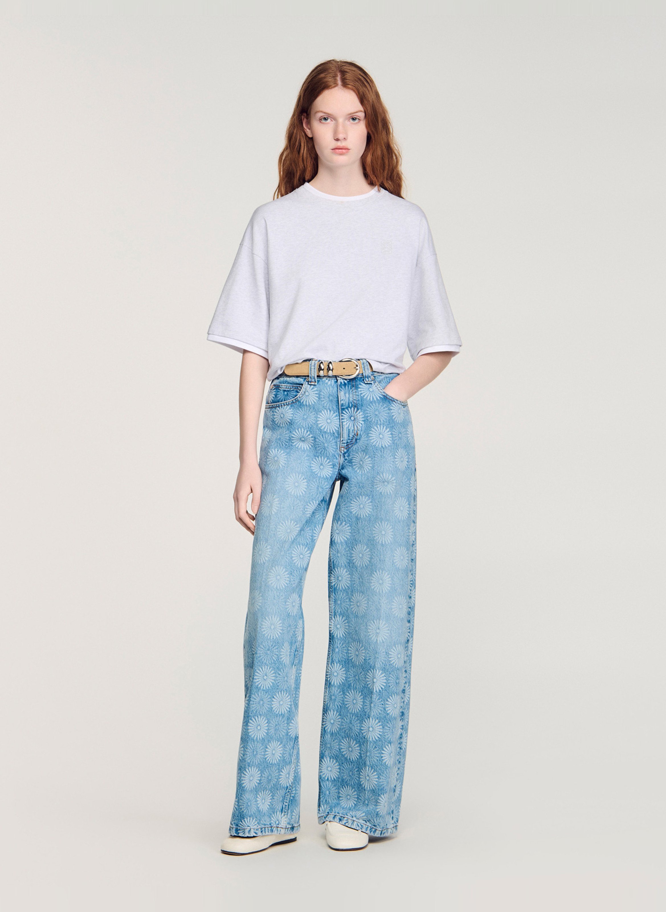 Jean large taille haute en coton SANDRO Bleu