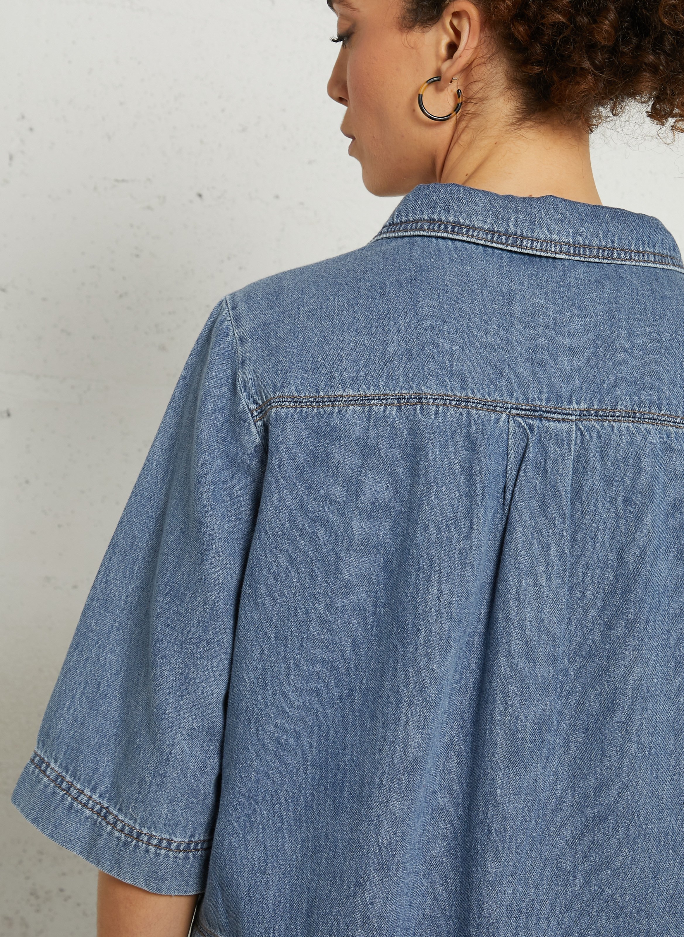 Robe ample courte en coton blanche MAISON 123 Bleu