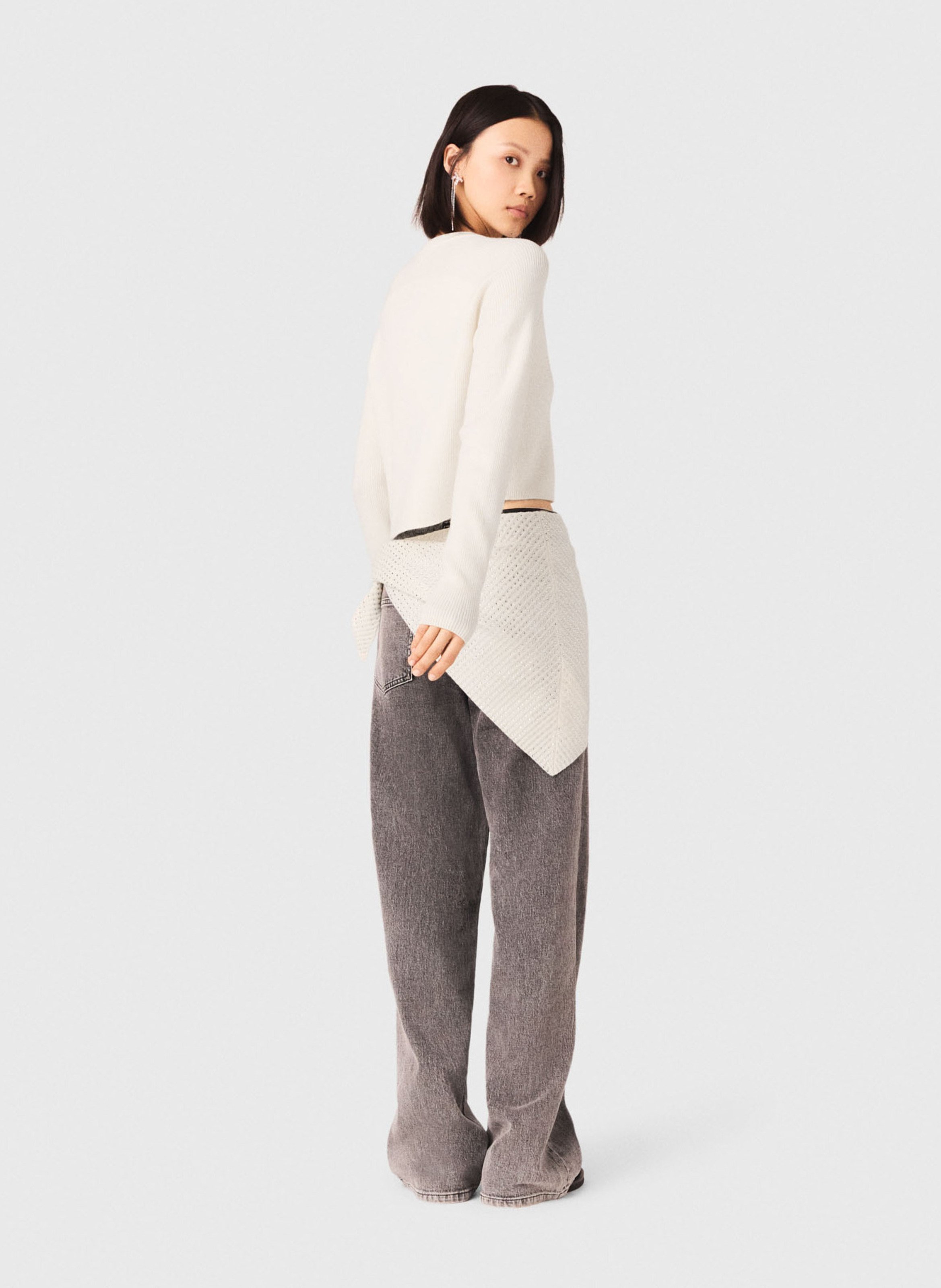 Cardigan droit col rond en laine MAJE Beige