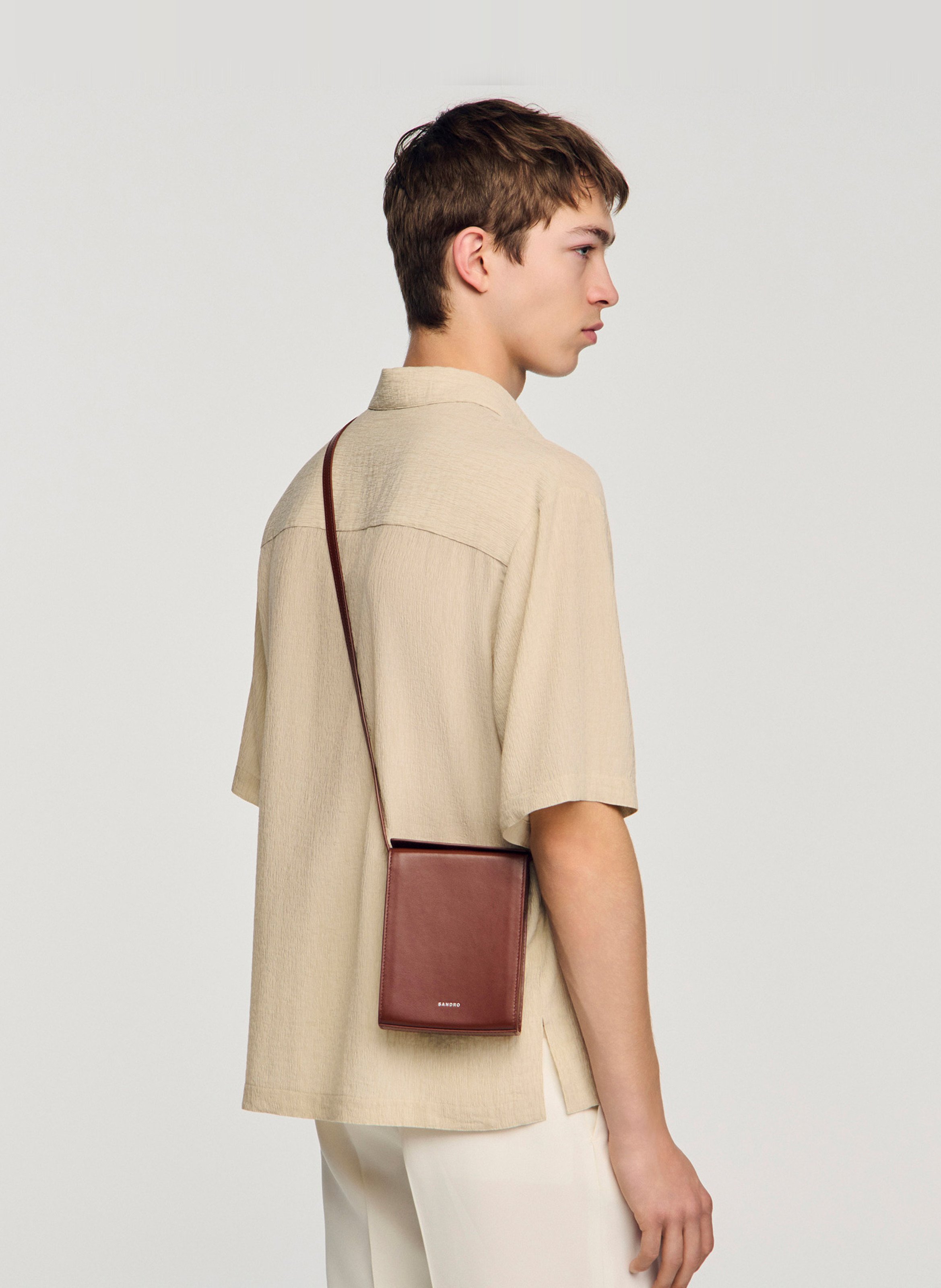 Petit sac bandoulière en cuir SANDRO Marron