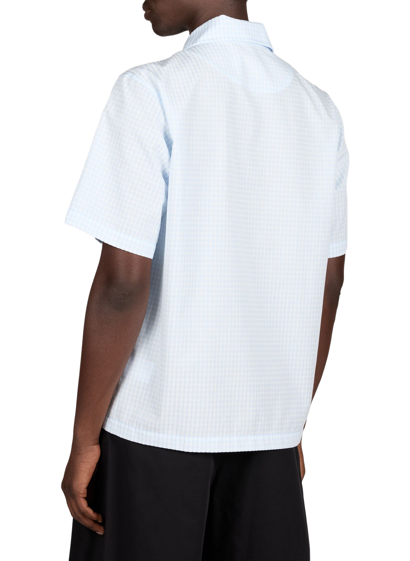 Chemise manches courtes à carreaux en coton et lin mélangés CARRER Bleu