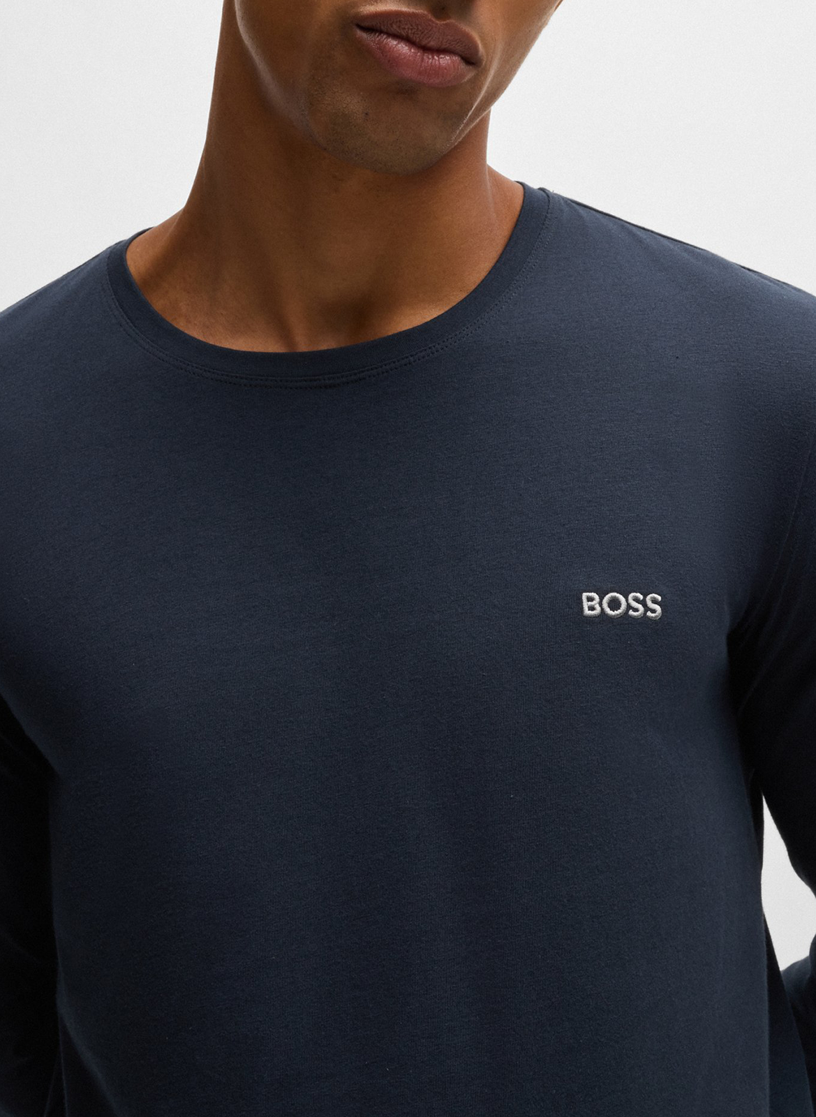 Tee-shirt à manches longues avec logo brodé en coton BOSS Bleu