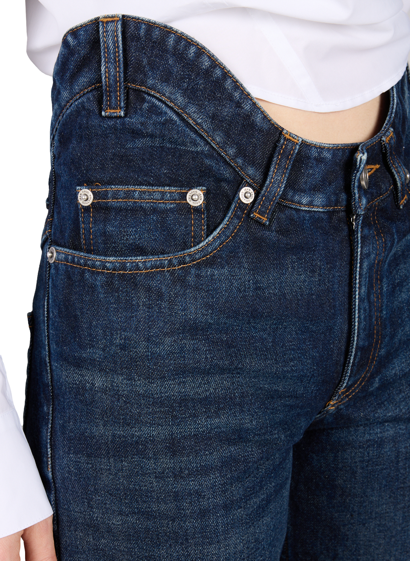 Jean évasé à taille incurvée en denim de coton JEAN PAUL GAULTIER Bleu