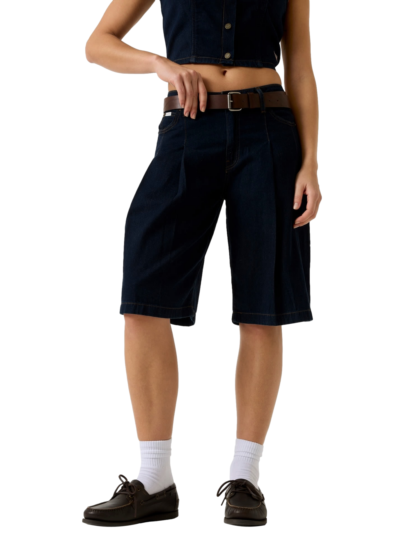 Mid-rise cotton denim Bermuda shorts GUESS Black