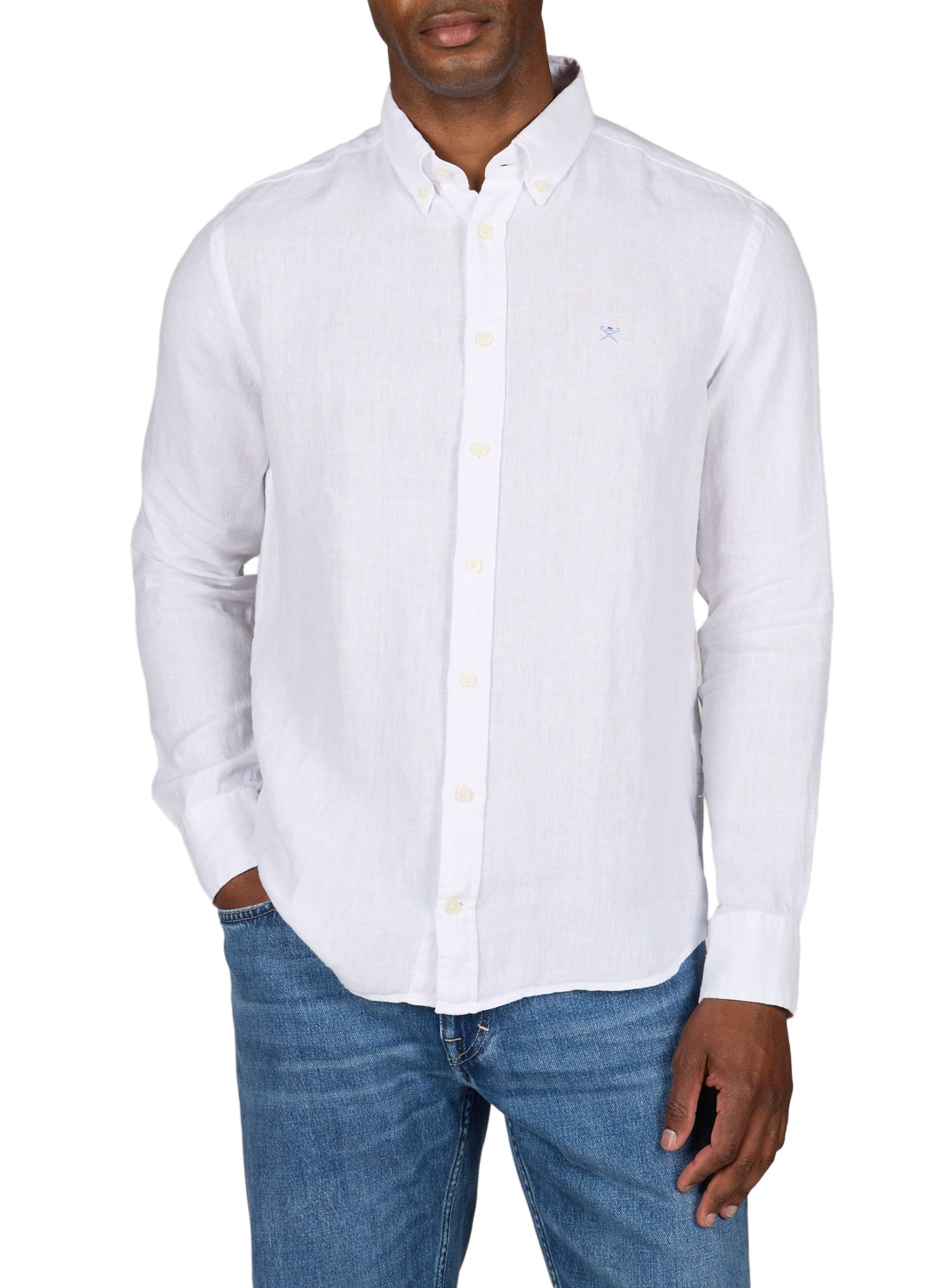 Chemise droite col américain en lin HACKETT Blanc