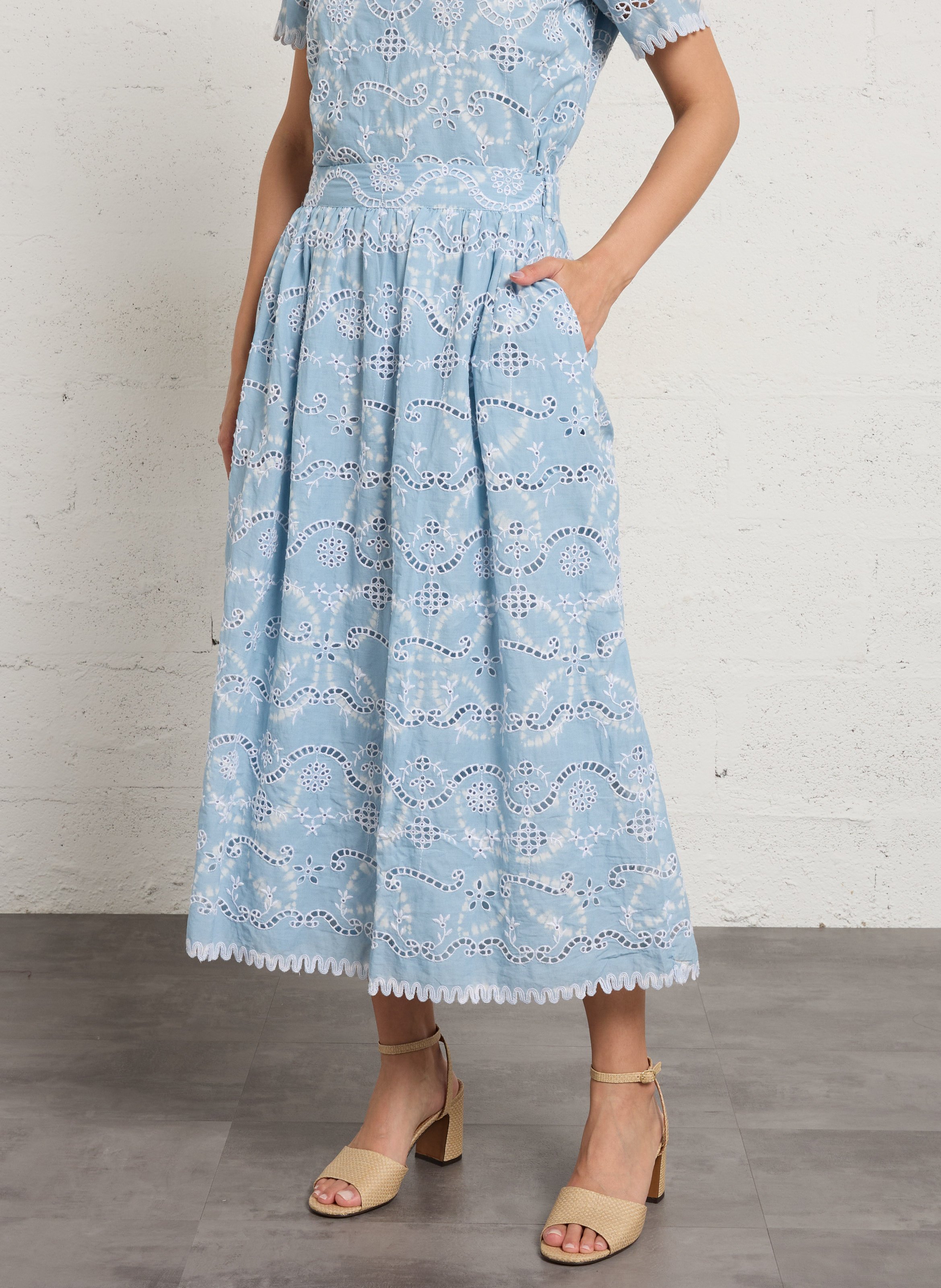 Jupe midi broderie anglaise orizon MAISON 123 Bleu