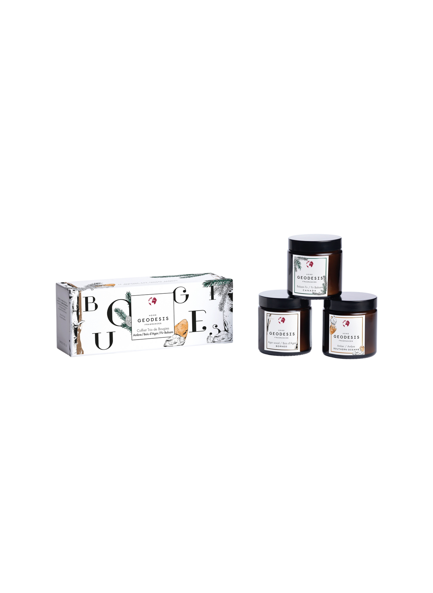 Coffret de 3 bougies en verre GEODESIS Marron