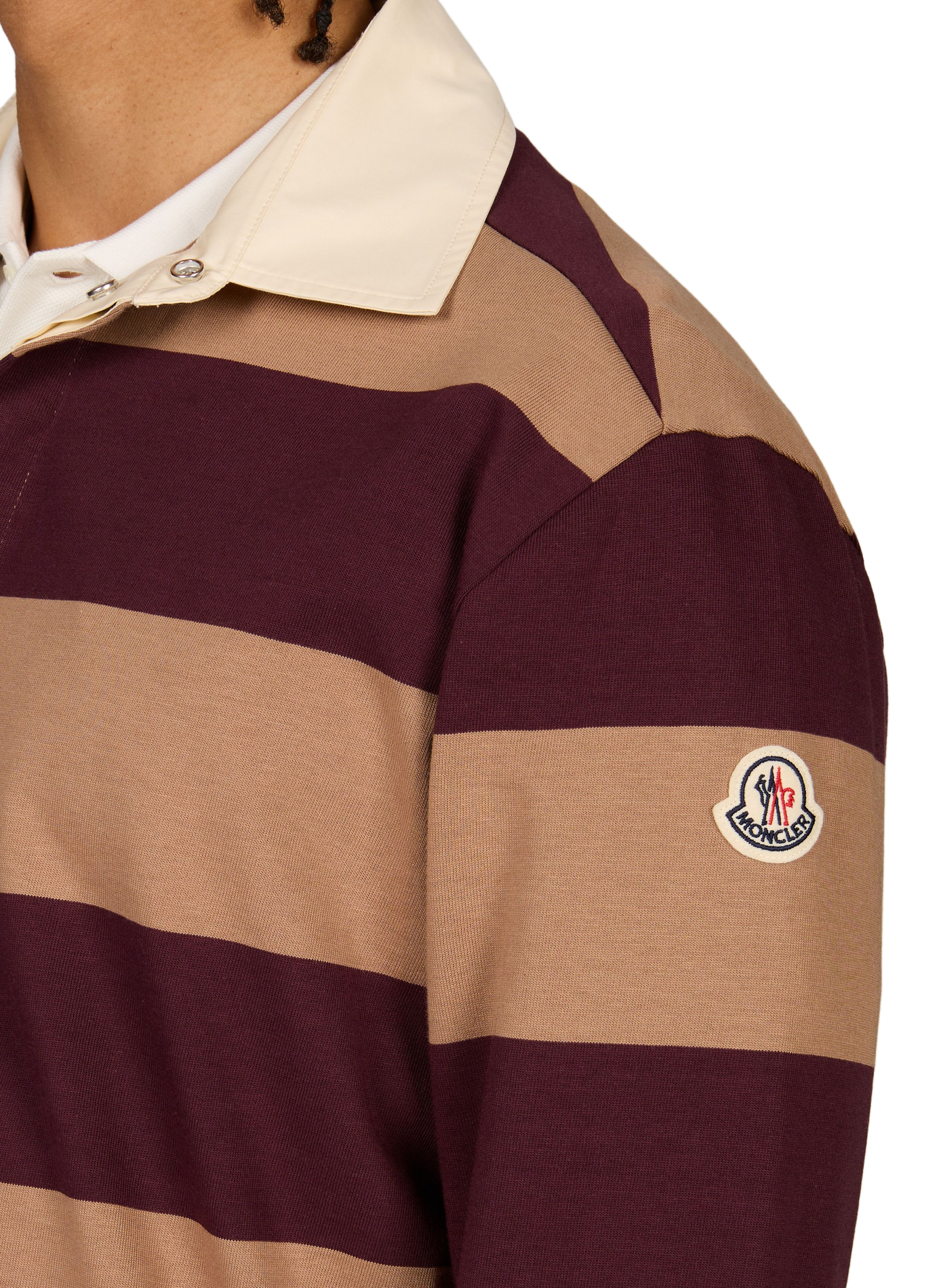 Lange mouwen gestreepte polo van gemengd katoen MONCLER Beige