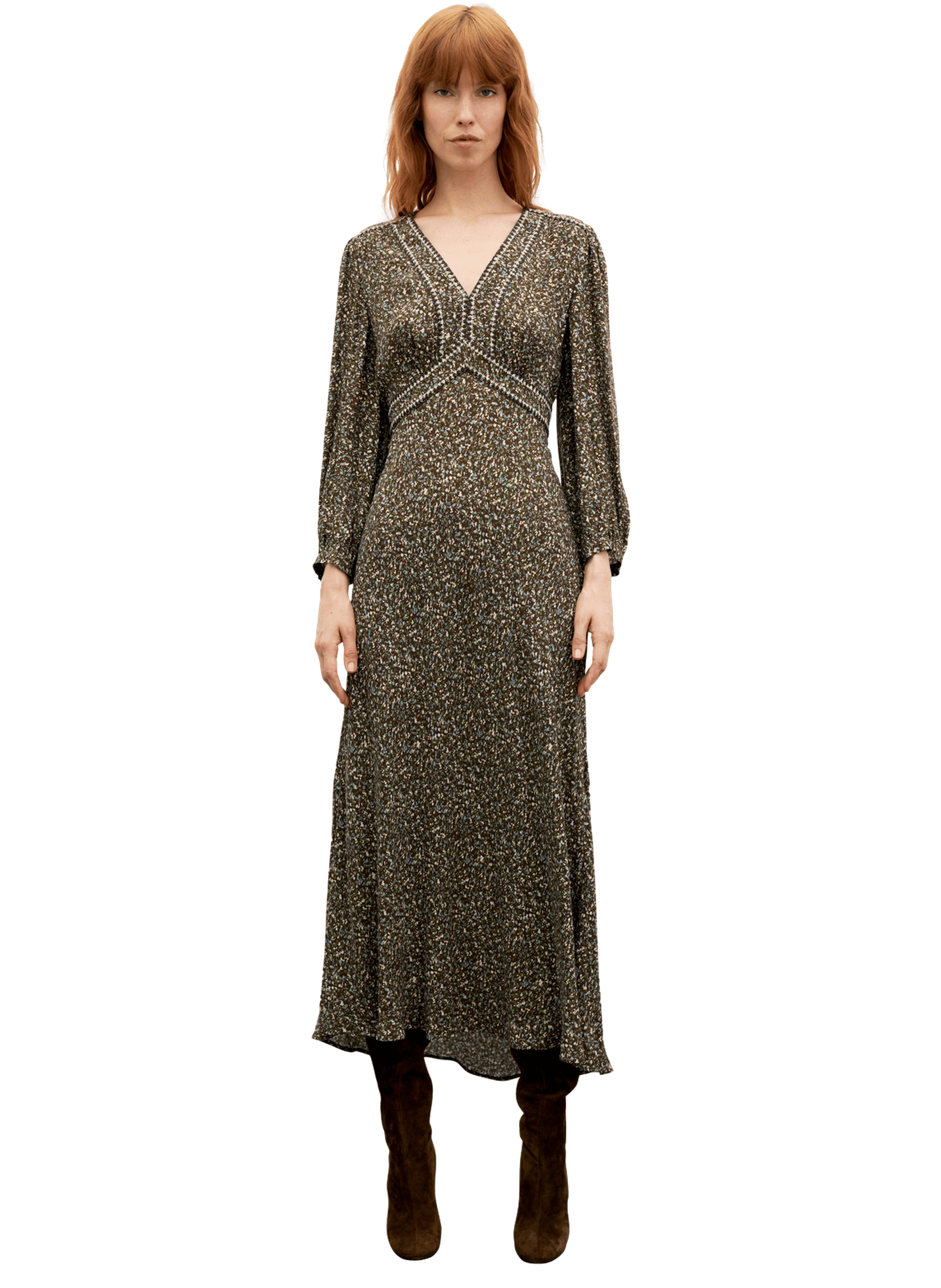 Robe longue cintrée imprimée - caryl GERARD DAREL Vert