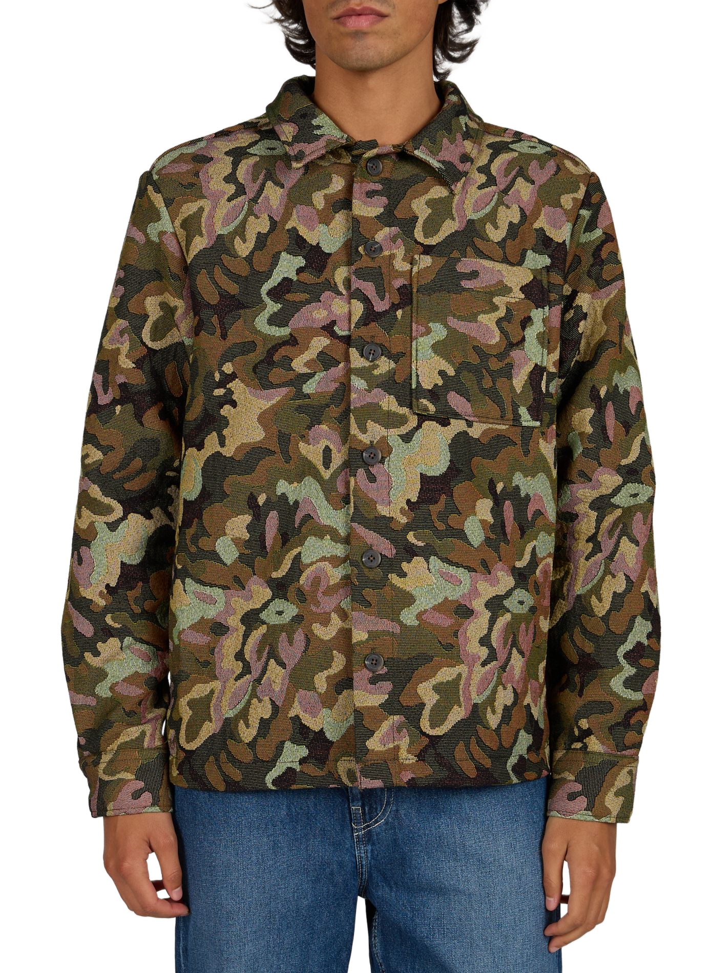 Straight classic collar printed overshirt FAGUO Green