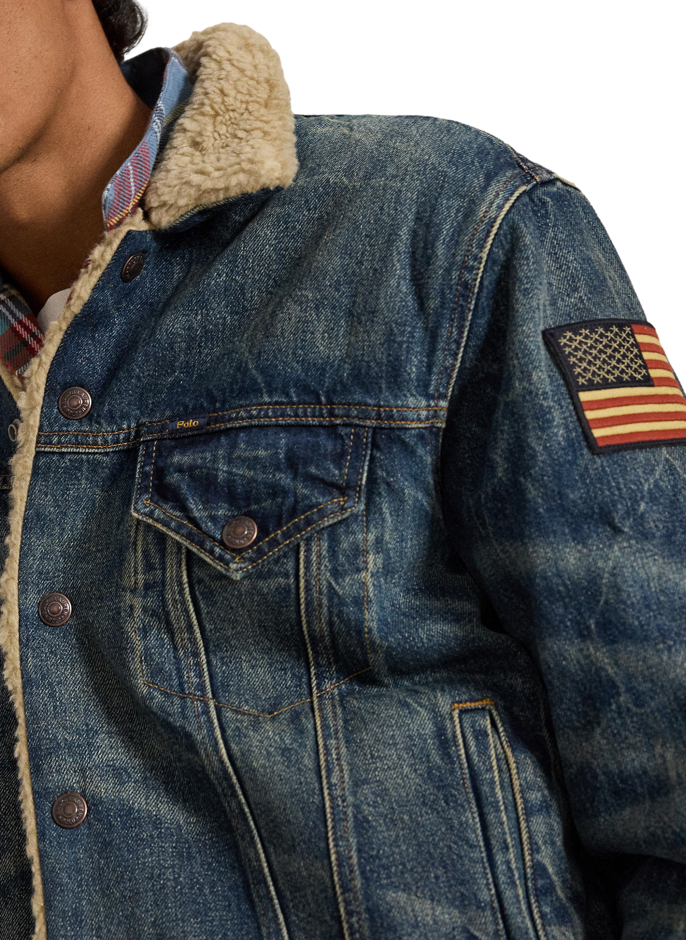Veste denim droite col classique en coton POLO RALPH LAUREN Bleu