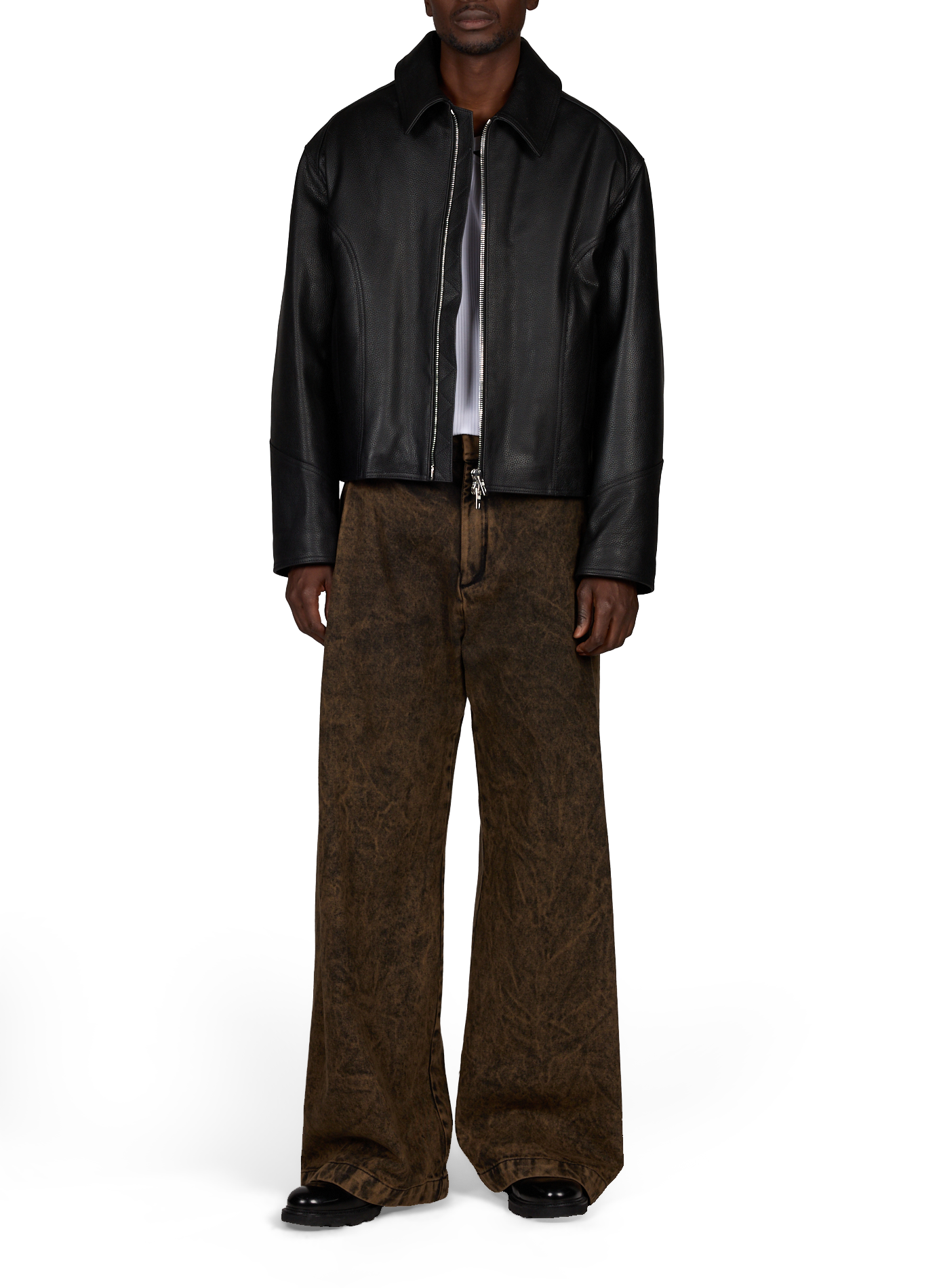Padded grained leather jacket LOUIS GABRIEL NOUCHI Black