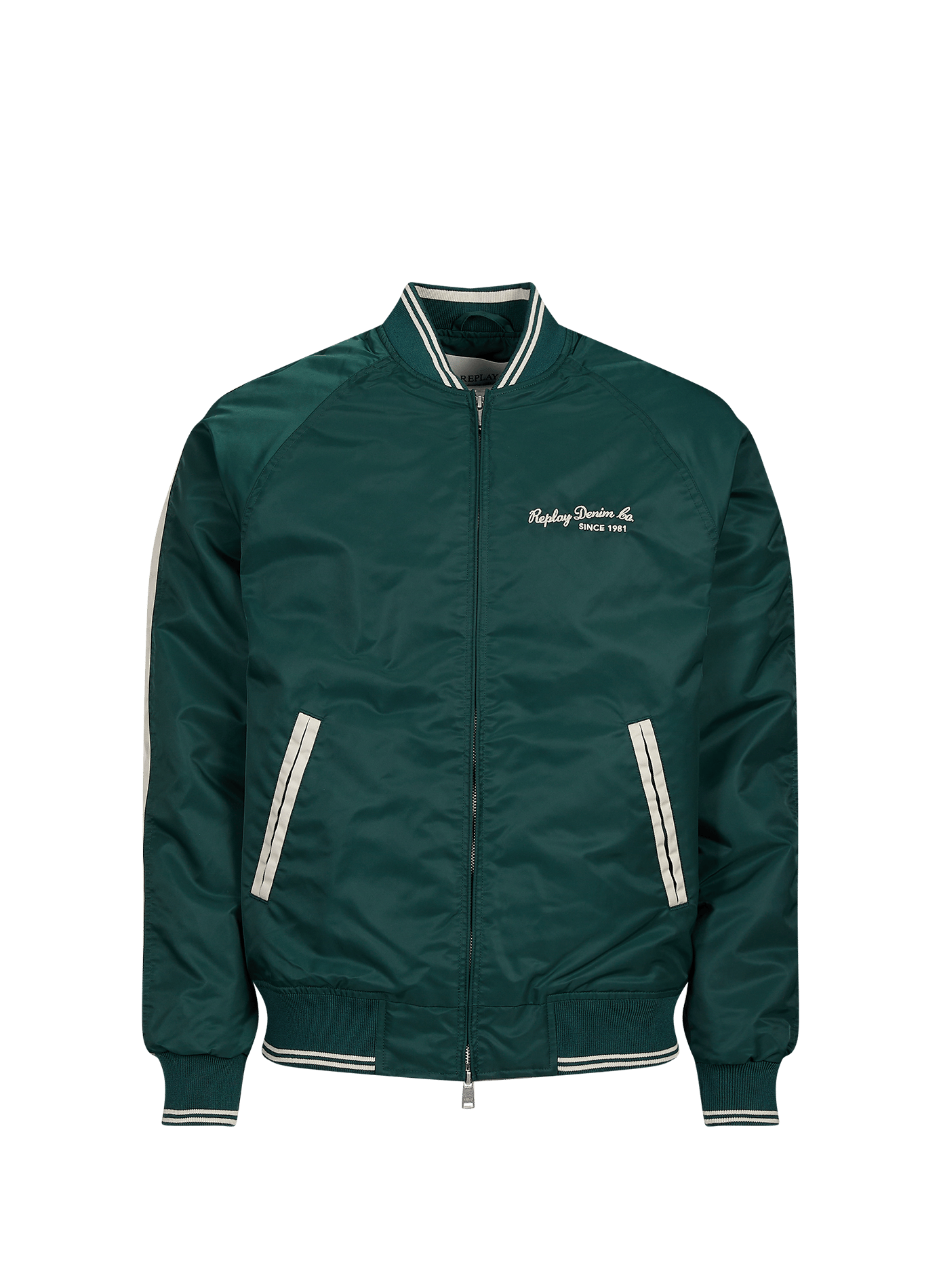 Straight bomber jacket with embroidered logo REPLAY Green