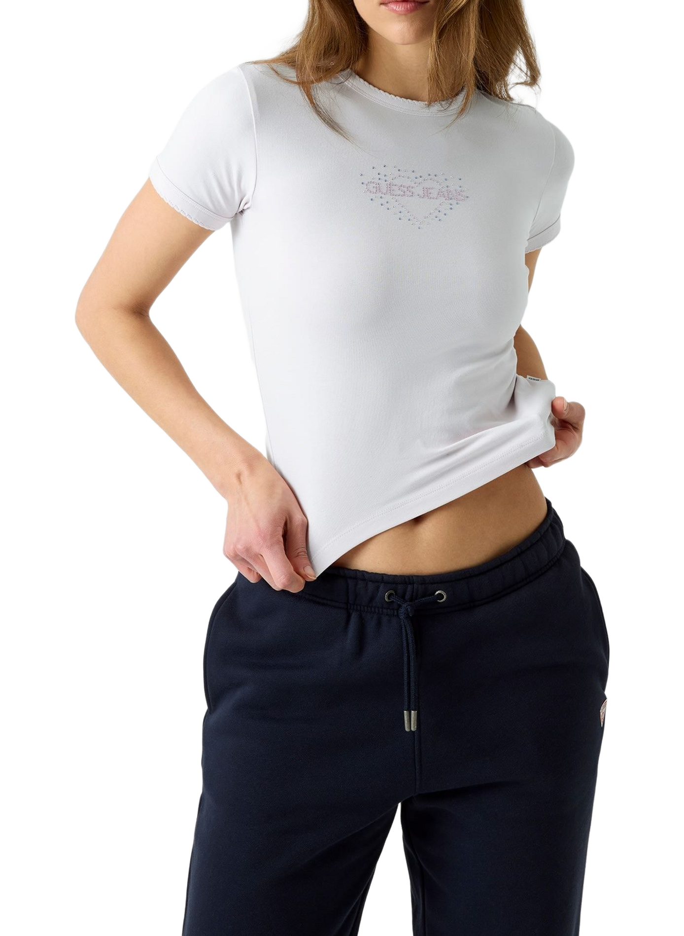 Rhinestone-embellished cotton-blend T-shirt GUESS White