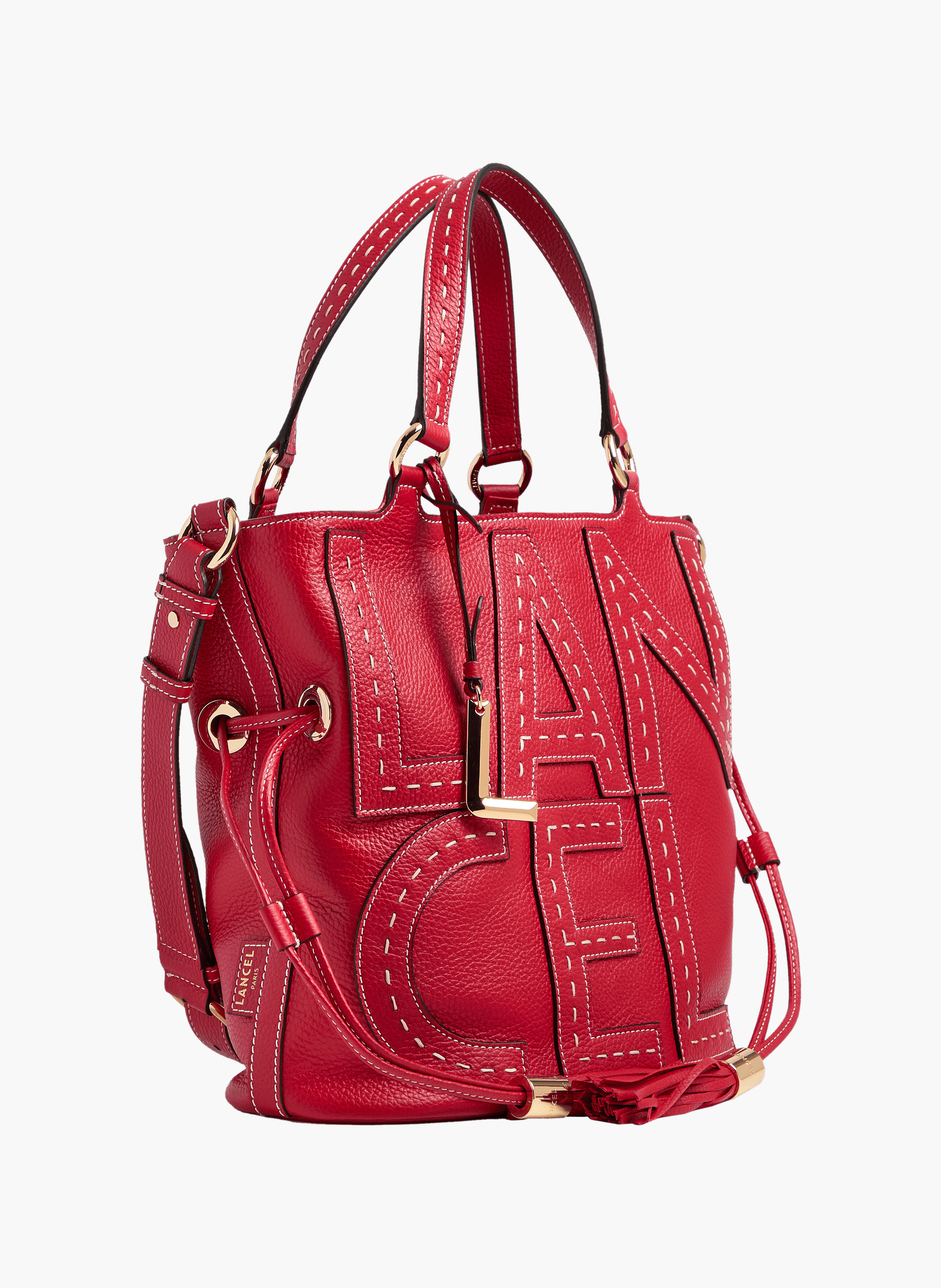Sac seau premier flirt de lancel en animation 150y maxi lettres : cuir de vachette graine LANCEL Rouge