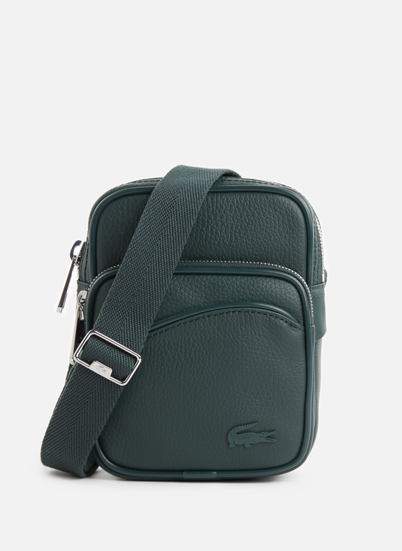 LACOSTE Grained leather shoulder bag Green