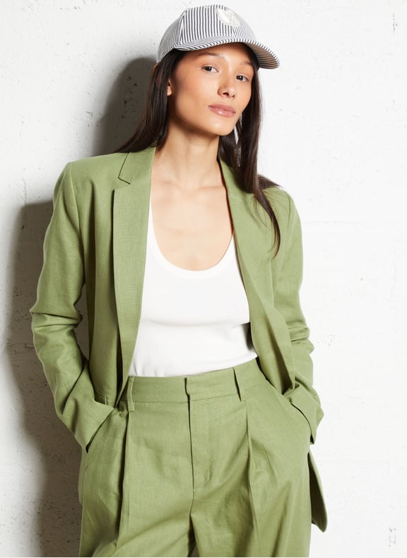 Veste de tailleur droite en lin mélangé Vert by IKKS IKKS Veste de tailleur droite en lin mélangé Vert
