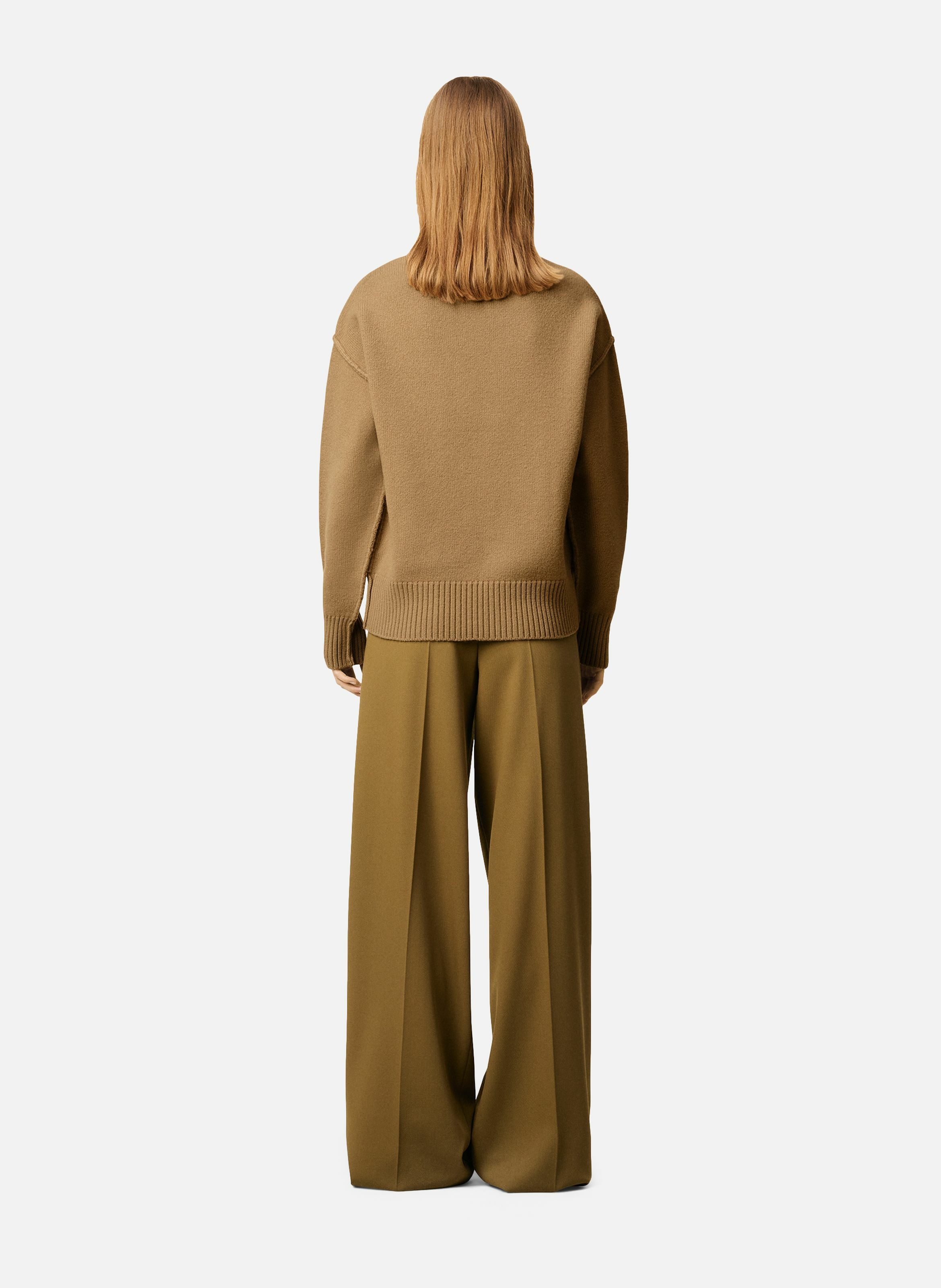 Pull col rond ami de coeur en laine unisexe AMI PARIS Marron