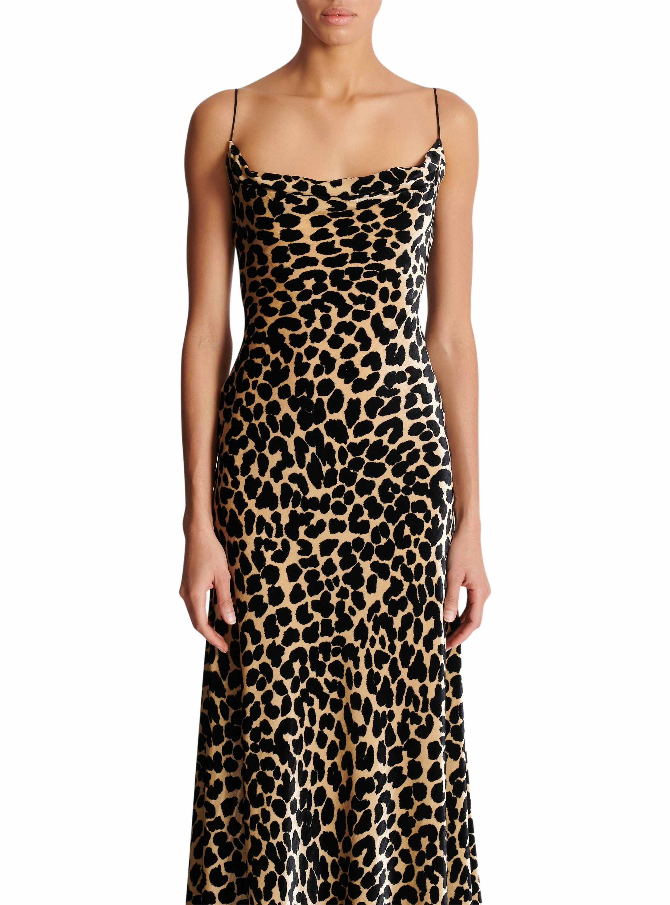 Robe fluide en velours imprimé motif léopard BALMAIN Noir
