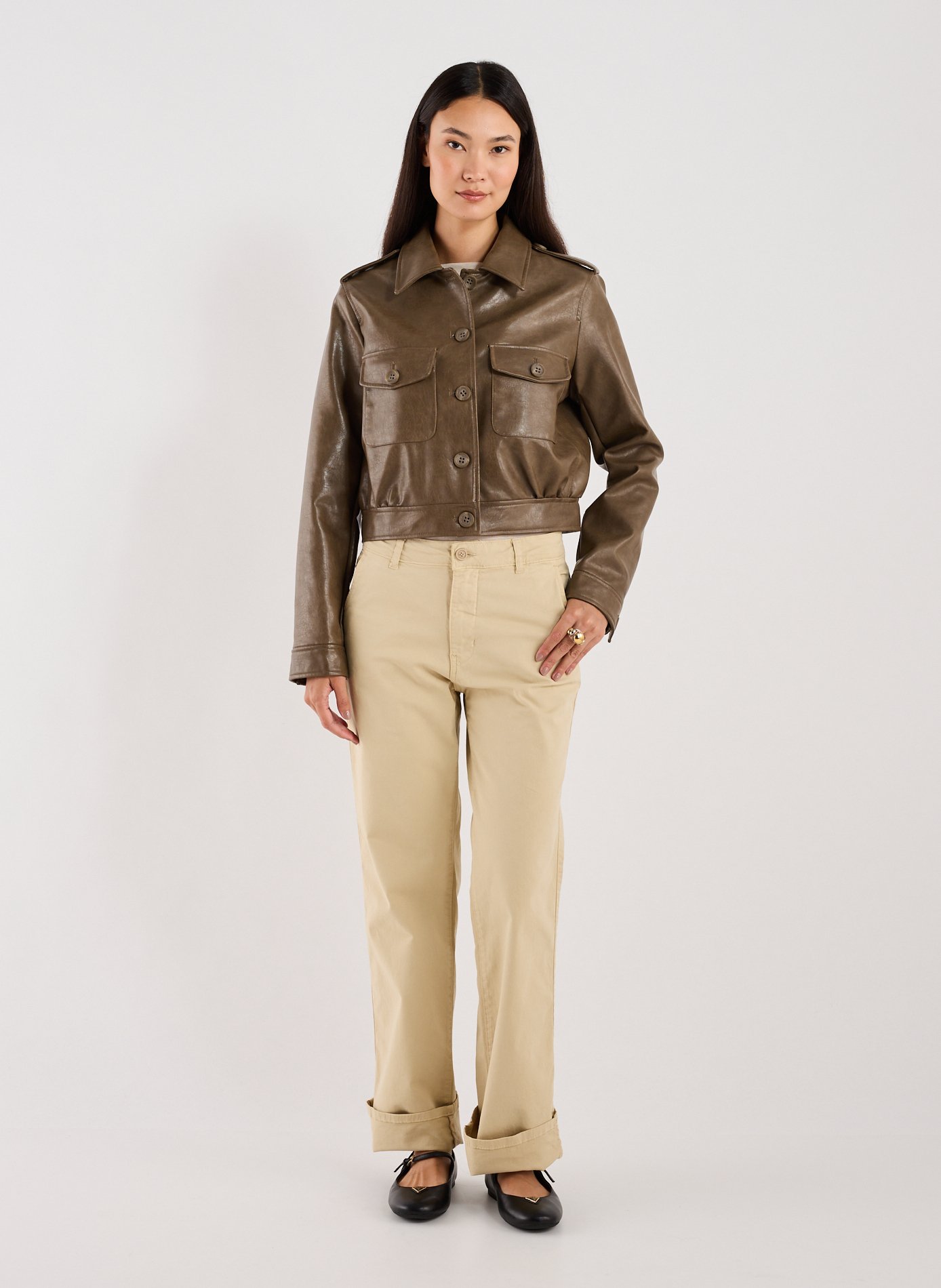 Veste en similicuir Dora GUESS Beige