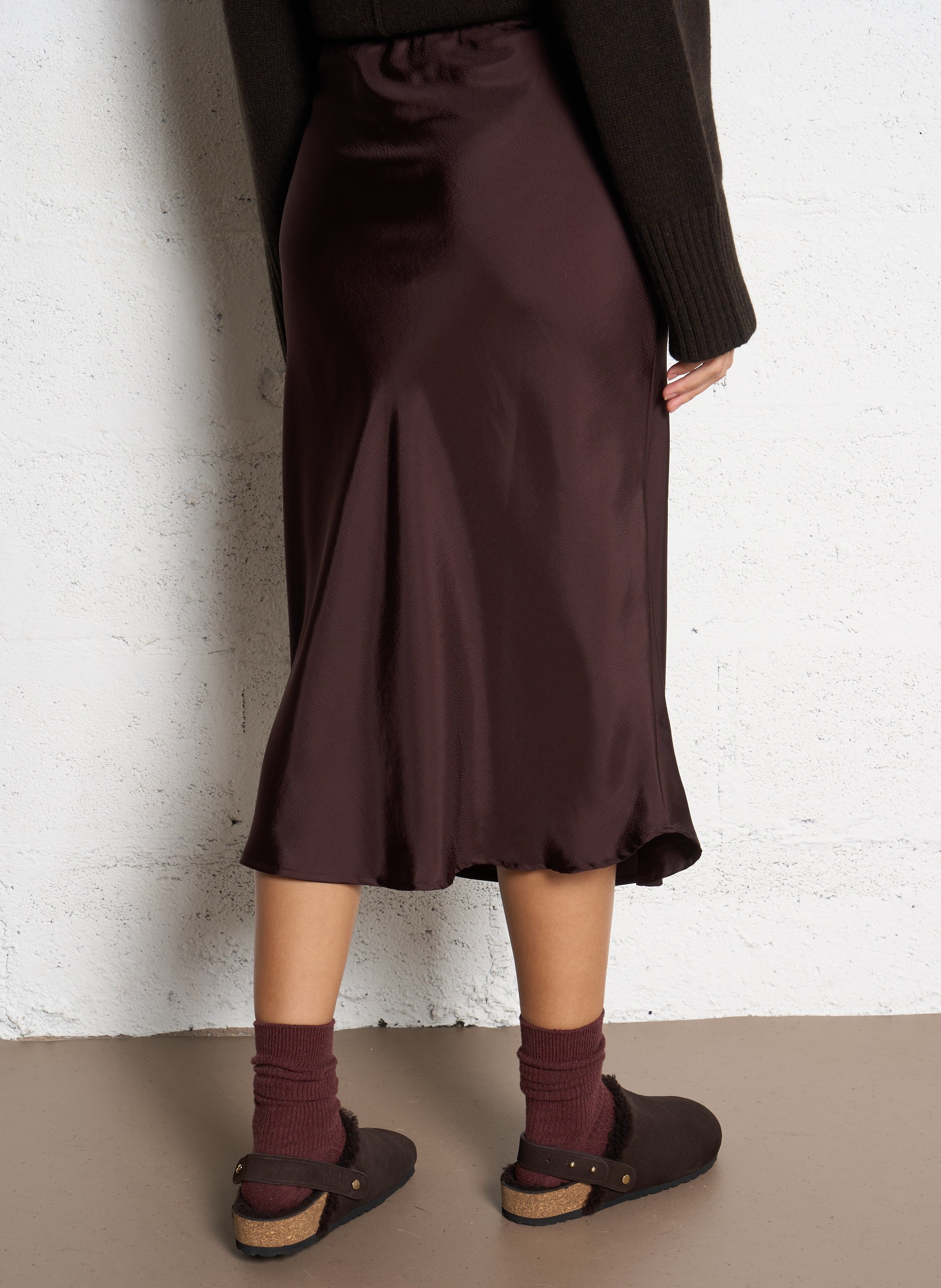 Jupe midi fluide en satin Fever SOEUR Violet