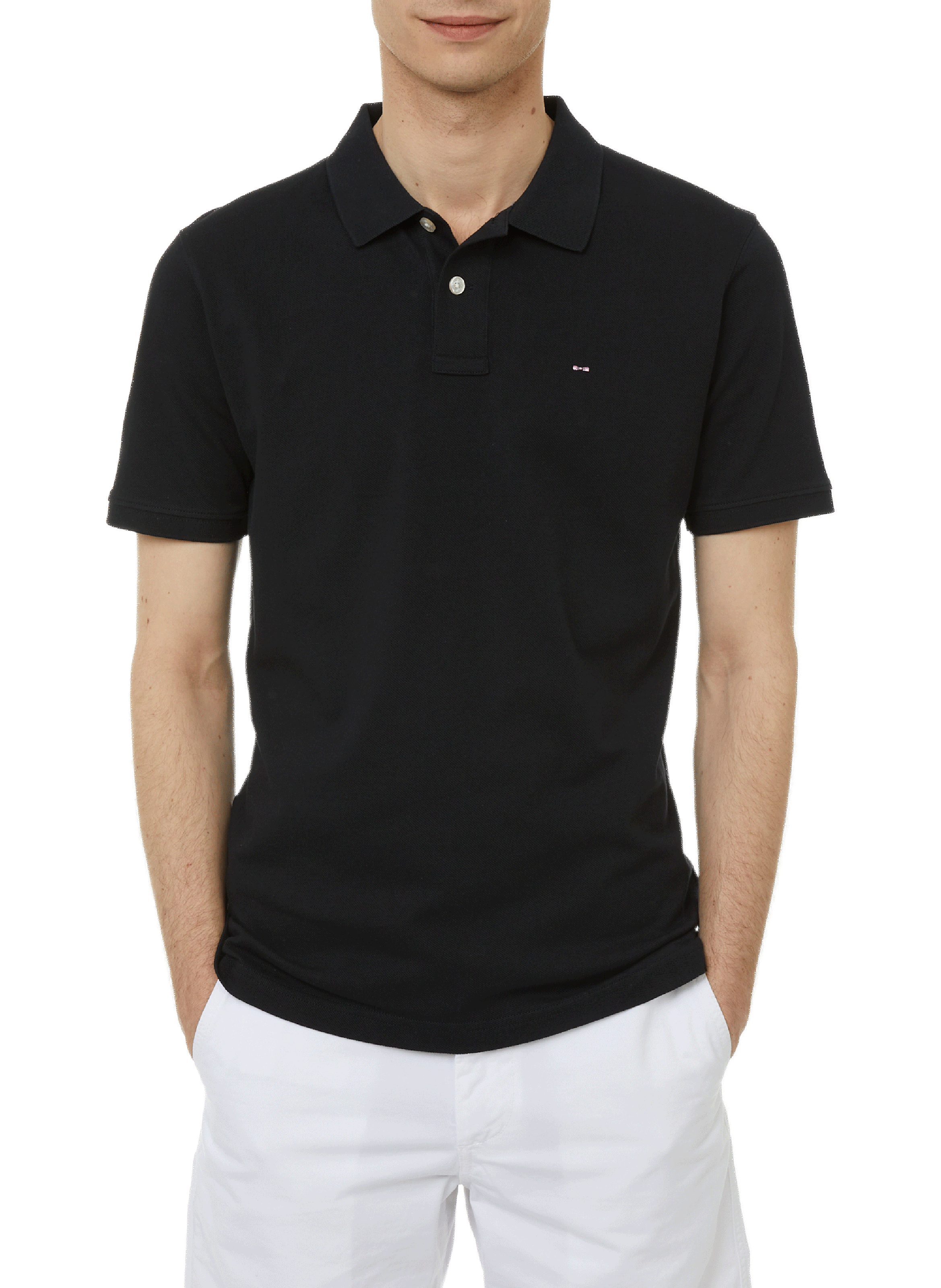 EDEN PARK Polo uni en piqué de coton Noir