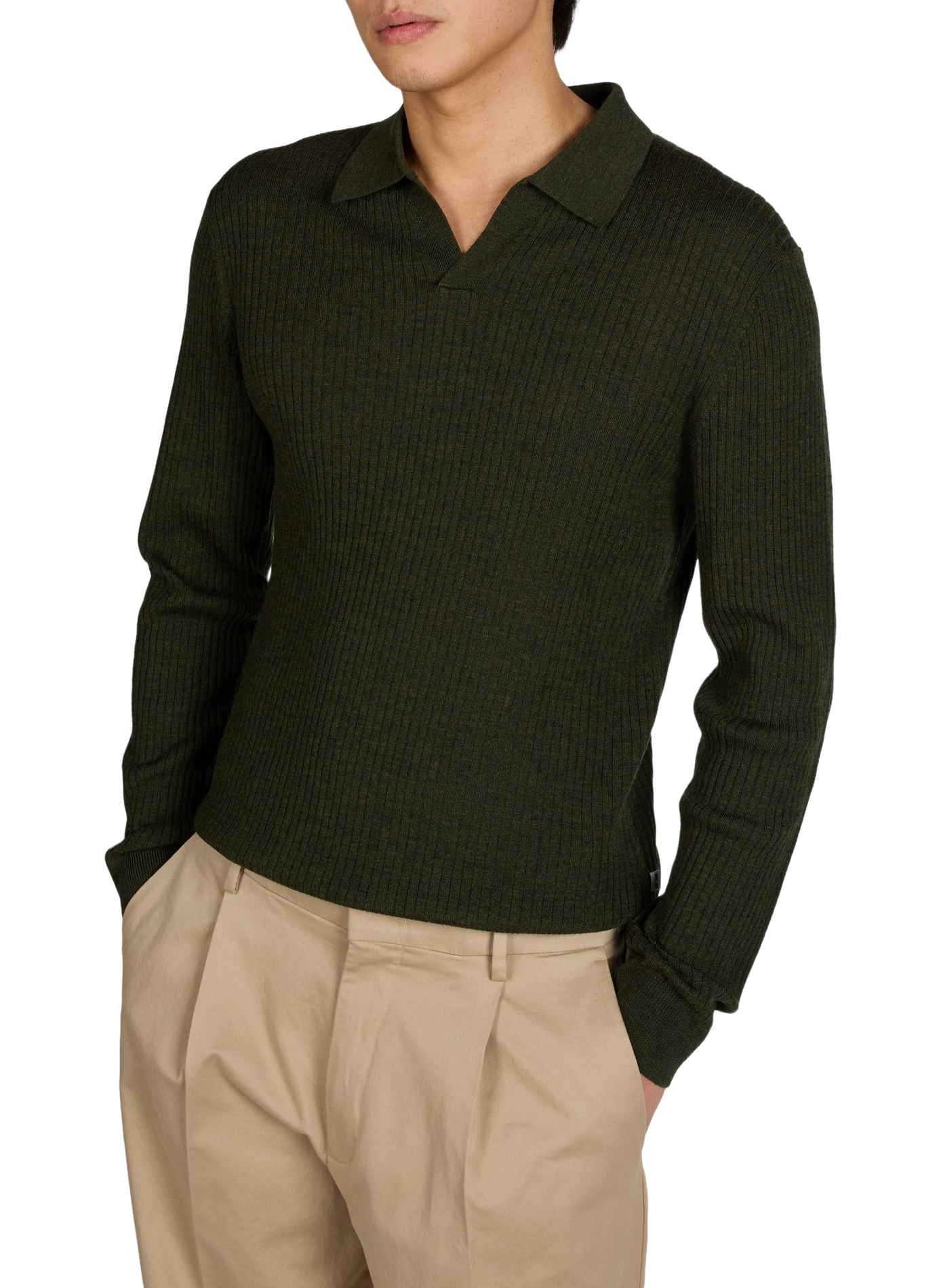 Long-sleeve merino wool polo NN.07 Khaki