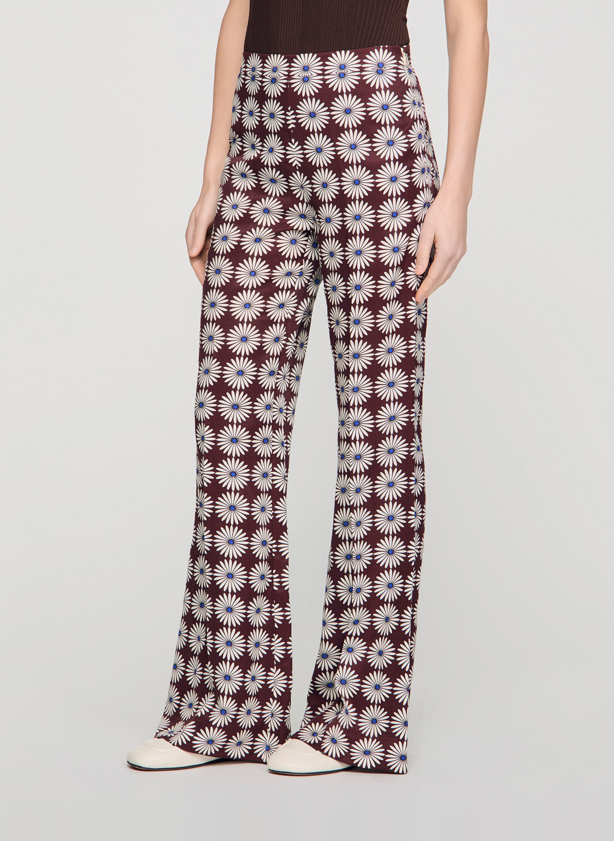 Pantalon flare à motifs floraux SANDRO Marron
