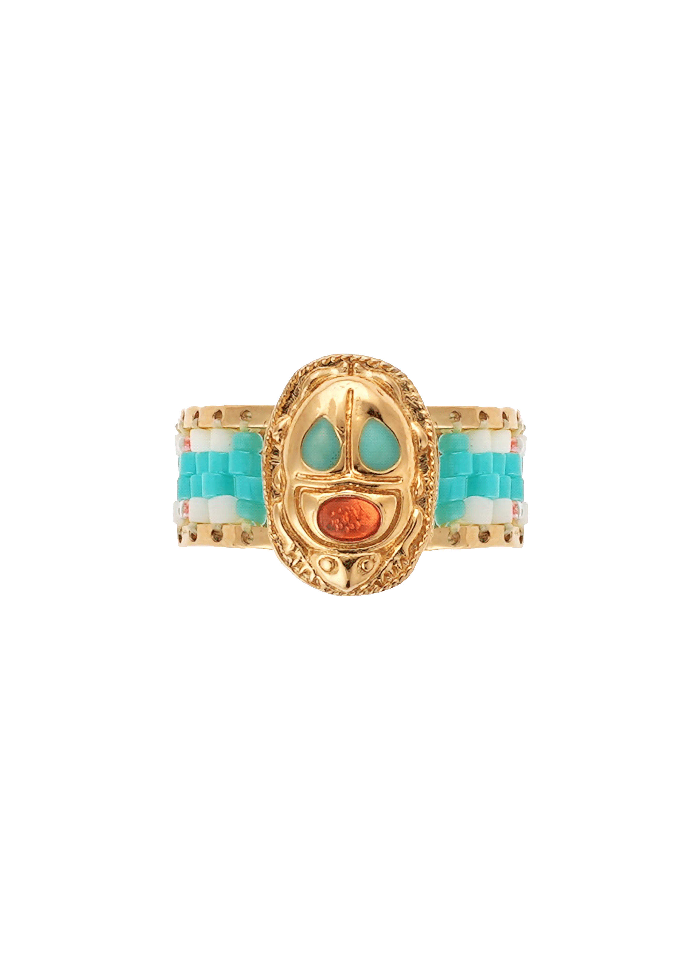 Bague réglable avec perles tissées et cabochon central nyle HIPANEMA Bleu