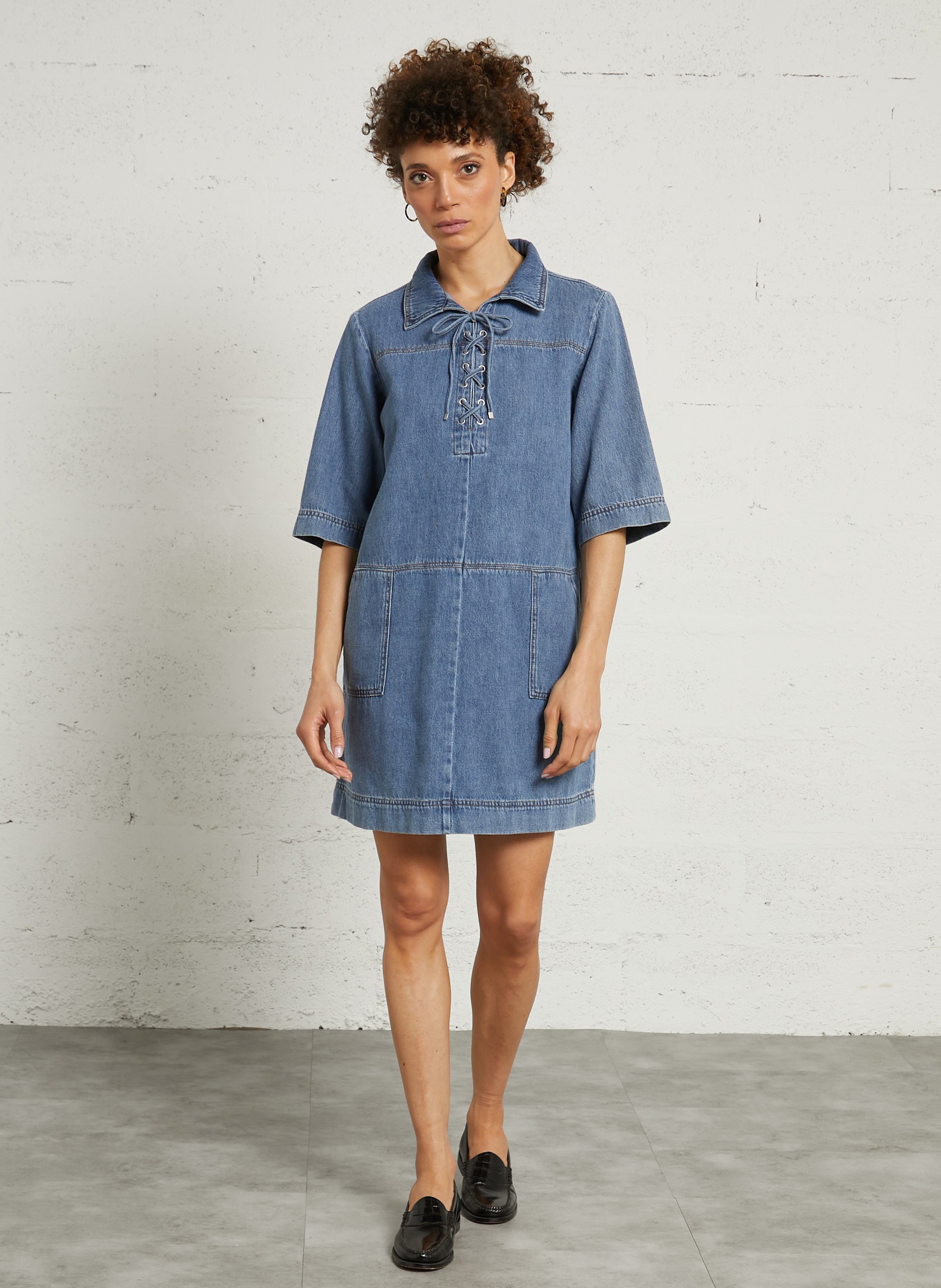 Robe ample courte en coton blanche MAISON 123 Bleu