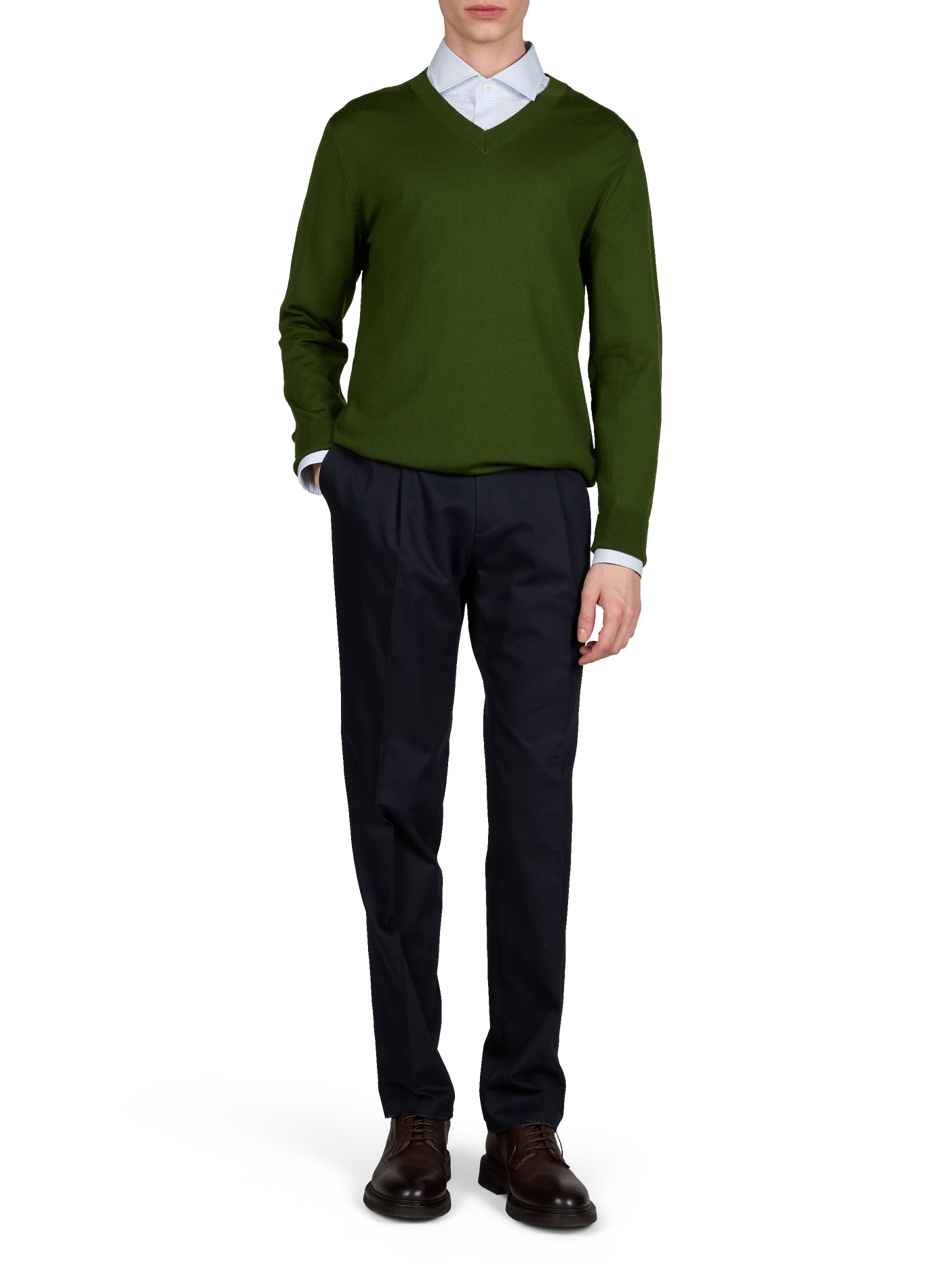 Pull col V en laine mérinos AU PRINTEMPS PARIS Vert