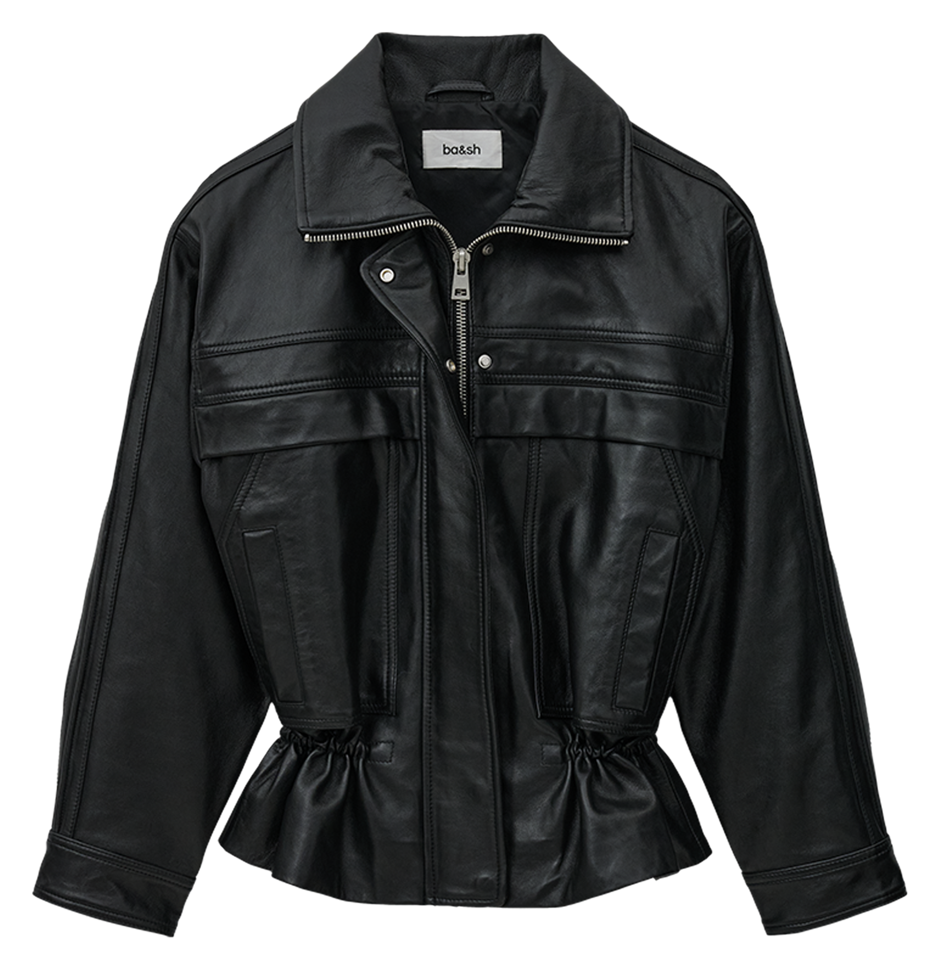 Veste en cuir cintrée à col montant kassia BA&SH Noir