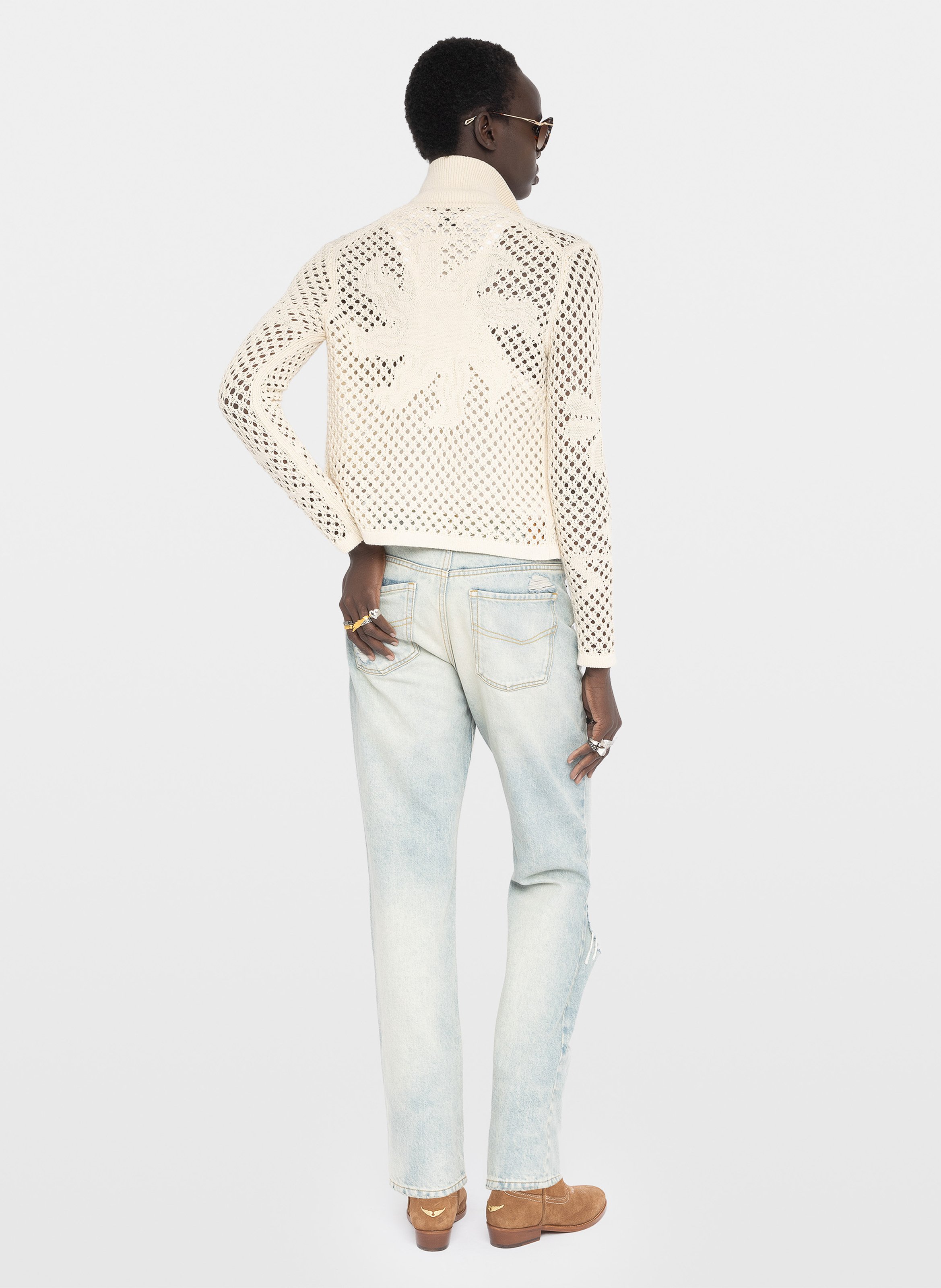 Cardigan droit col classique en coton et lin mélangé voltyz ZADIG&VOLTAIRE Blanc