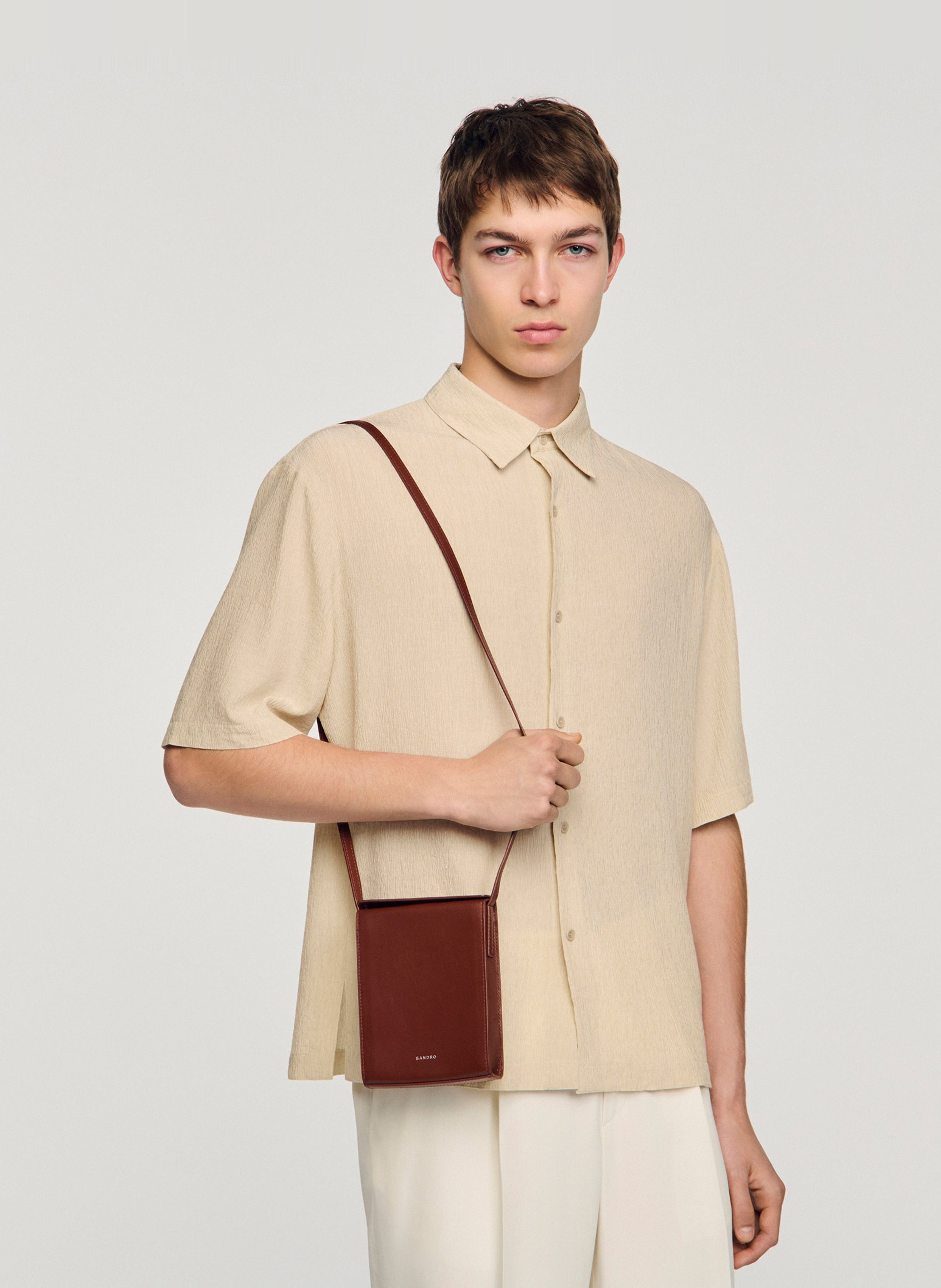 Petit sac bandoulière en cuir SANDRO Marron