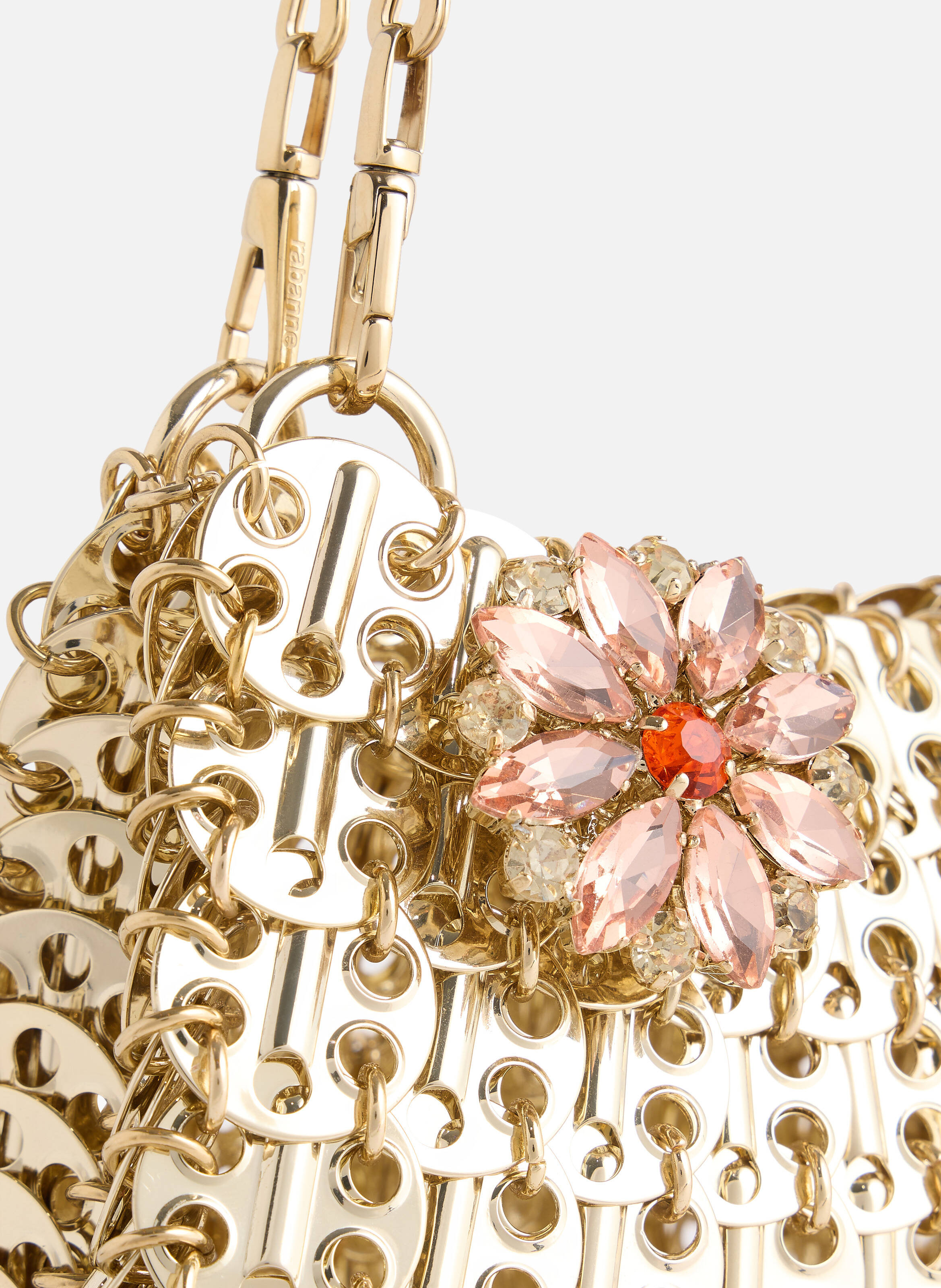 1969 clutch en métal avec détails de fleurs en strass RABANNE Doré