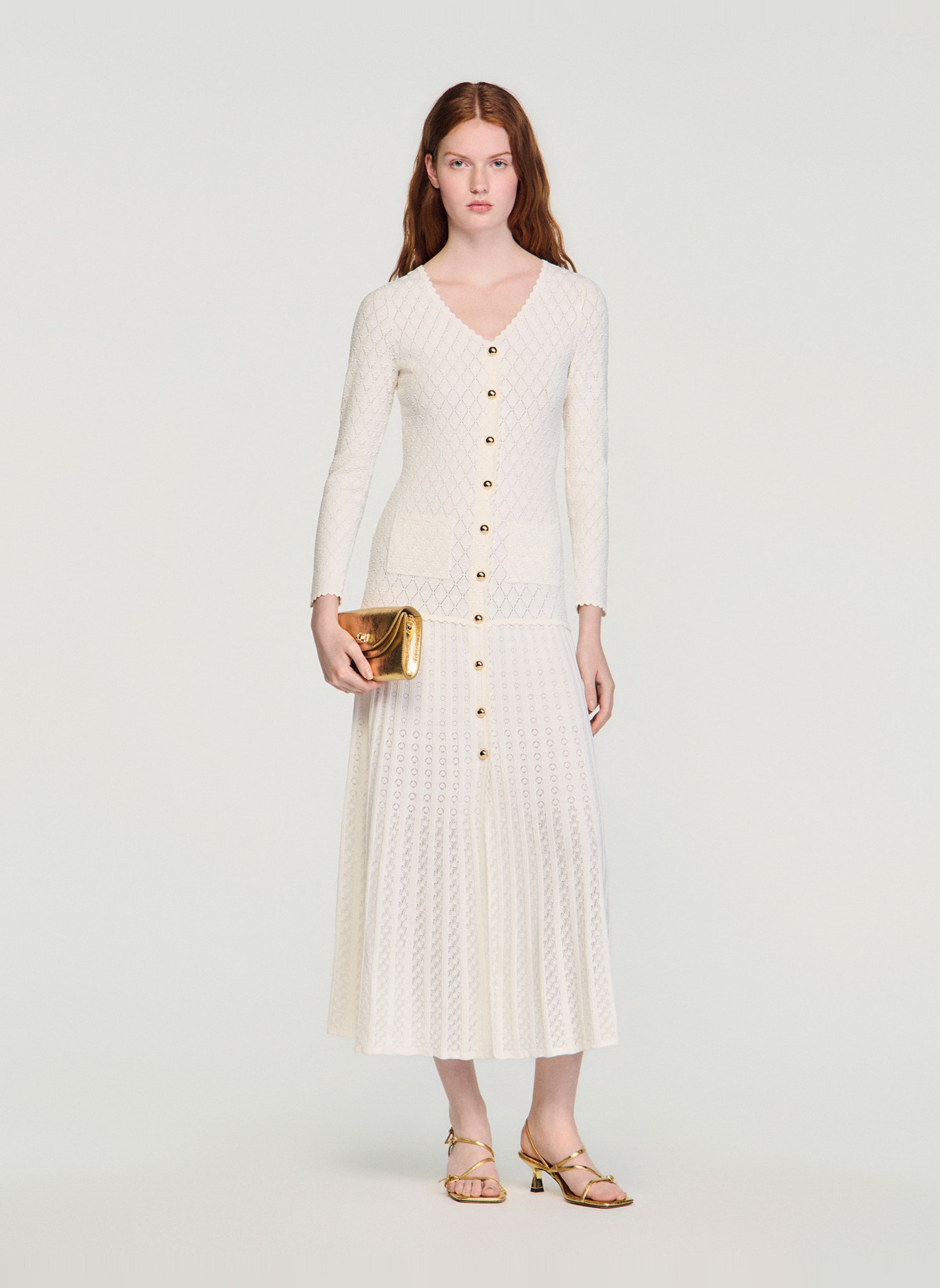 Robe longue col v  Ecru