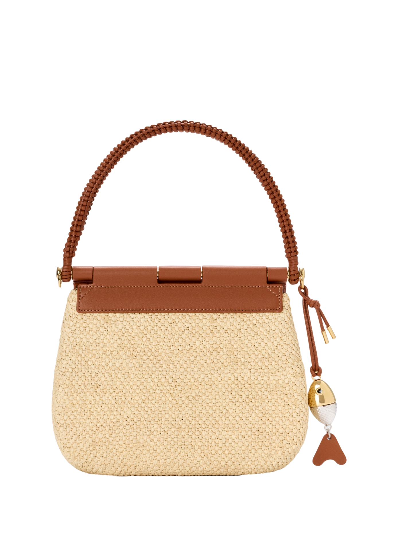 Sac Pescador moyen en raphia et cuir de veau LOEWE Beige