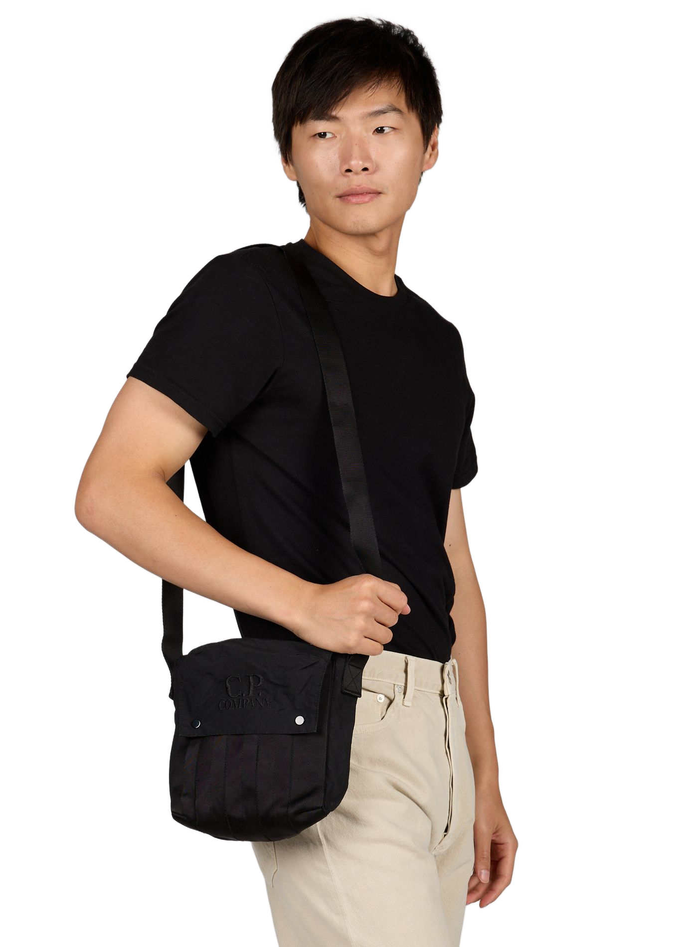 Sac à bandoulière broderie logo CP COMPANY Noir