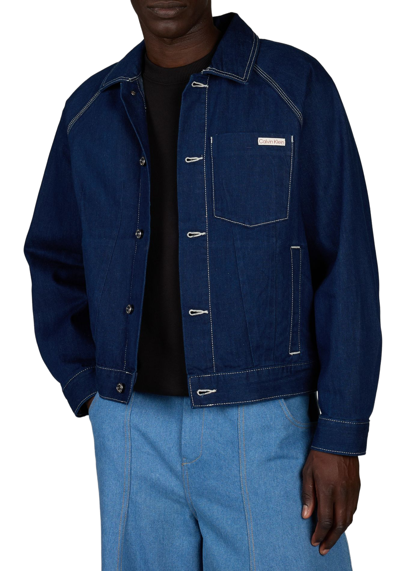 Jacket with contrasting topstitching in mixed cotton. CALVIN KLEIN Blue