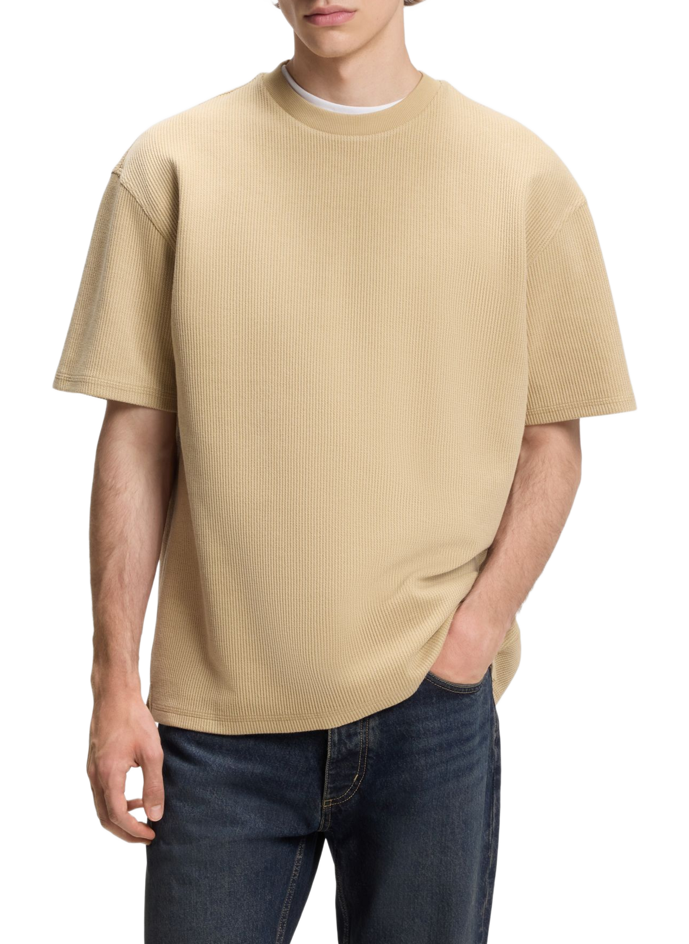 T-shirt Nuwaffle en coton mélangé HUGO BLUE Beige